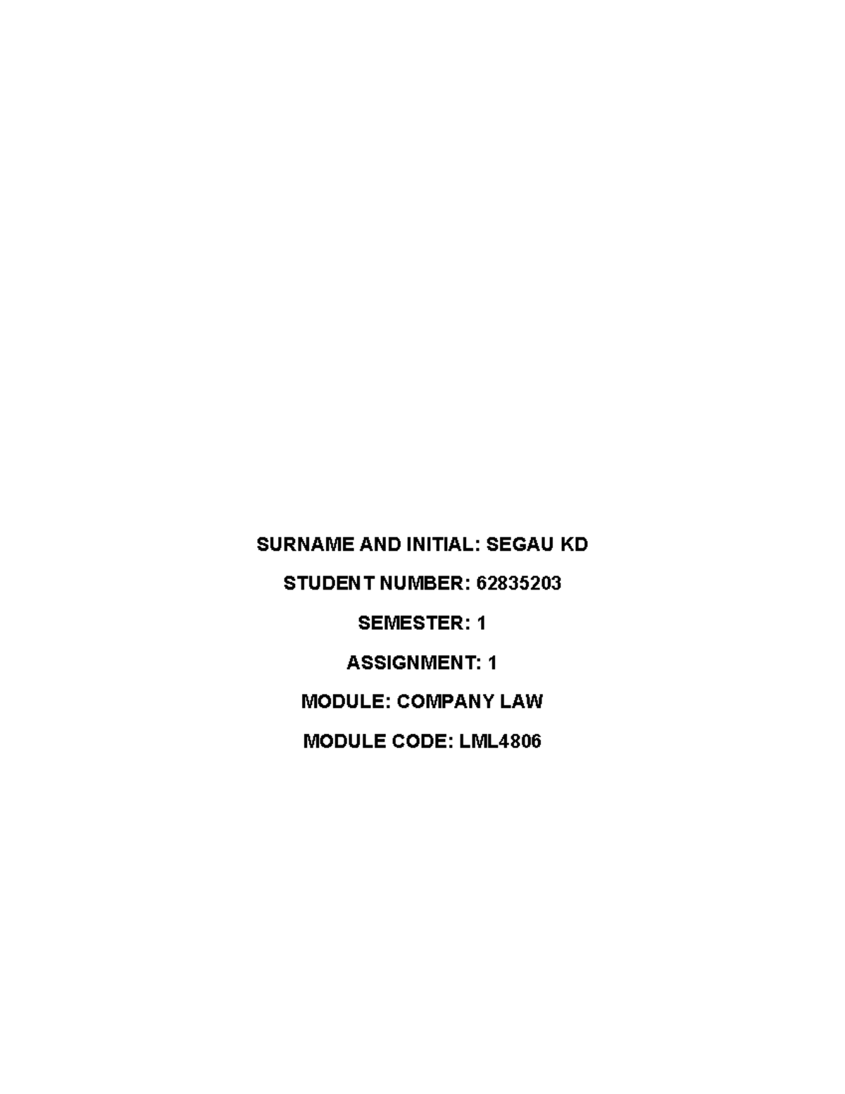 LML4806 Assignment 1: Company Law Analysis and Proxy Appointment - Studocu