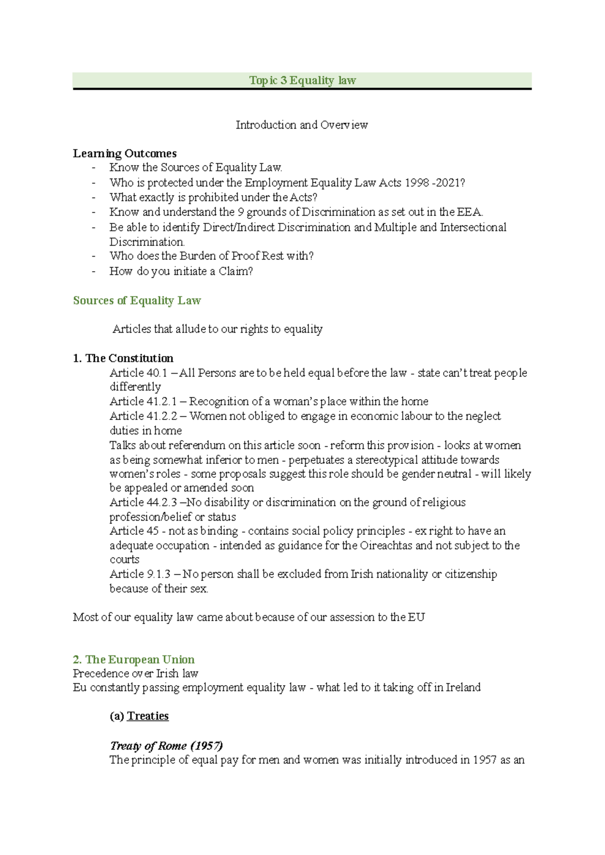 Labour Law 3: Understanding Equality and Discrimination Rights - Studocu