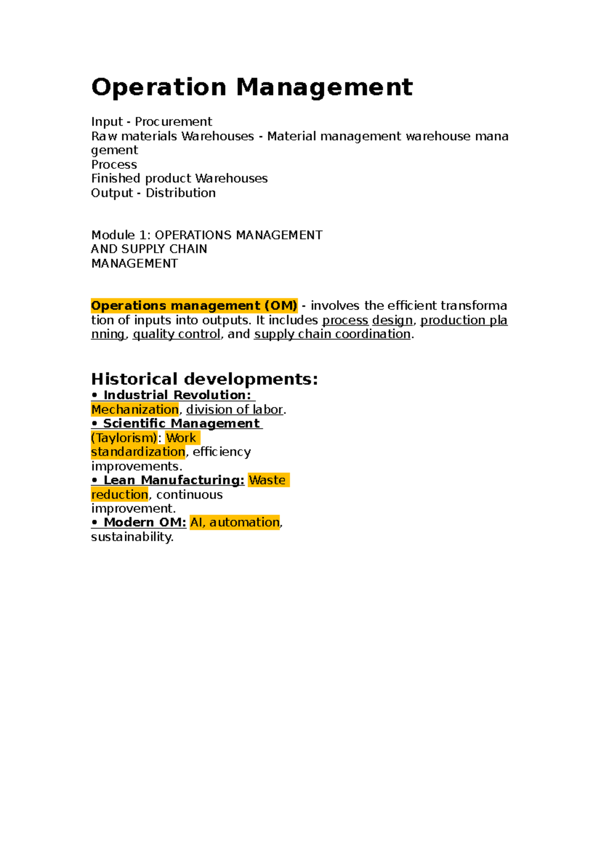 Module 1: Operations Management & Supply Chain Management Overview ...