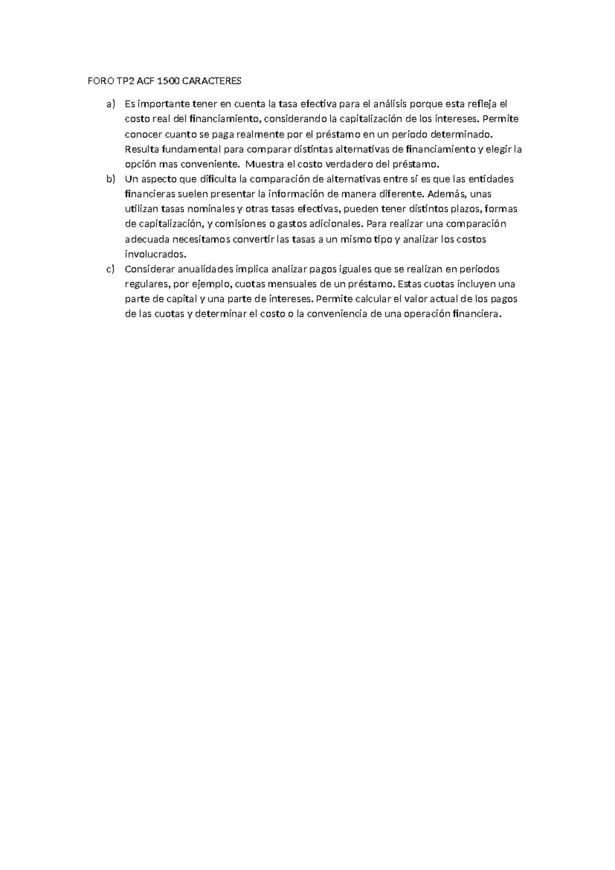 FORO TP2 ACF: Análisis de Tasa Efectiva y Anualidades - Studocu
