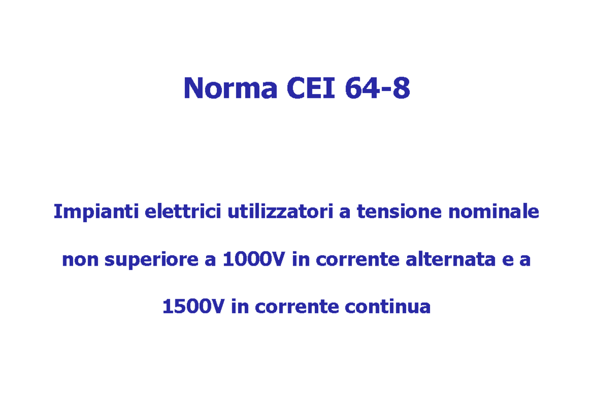 Normativa CEI 64-8: Verifiche e Test per Impianti Elettrici - Studocu