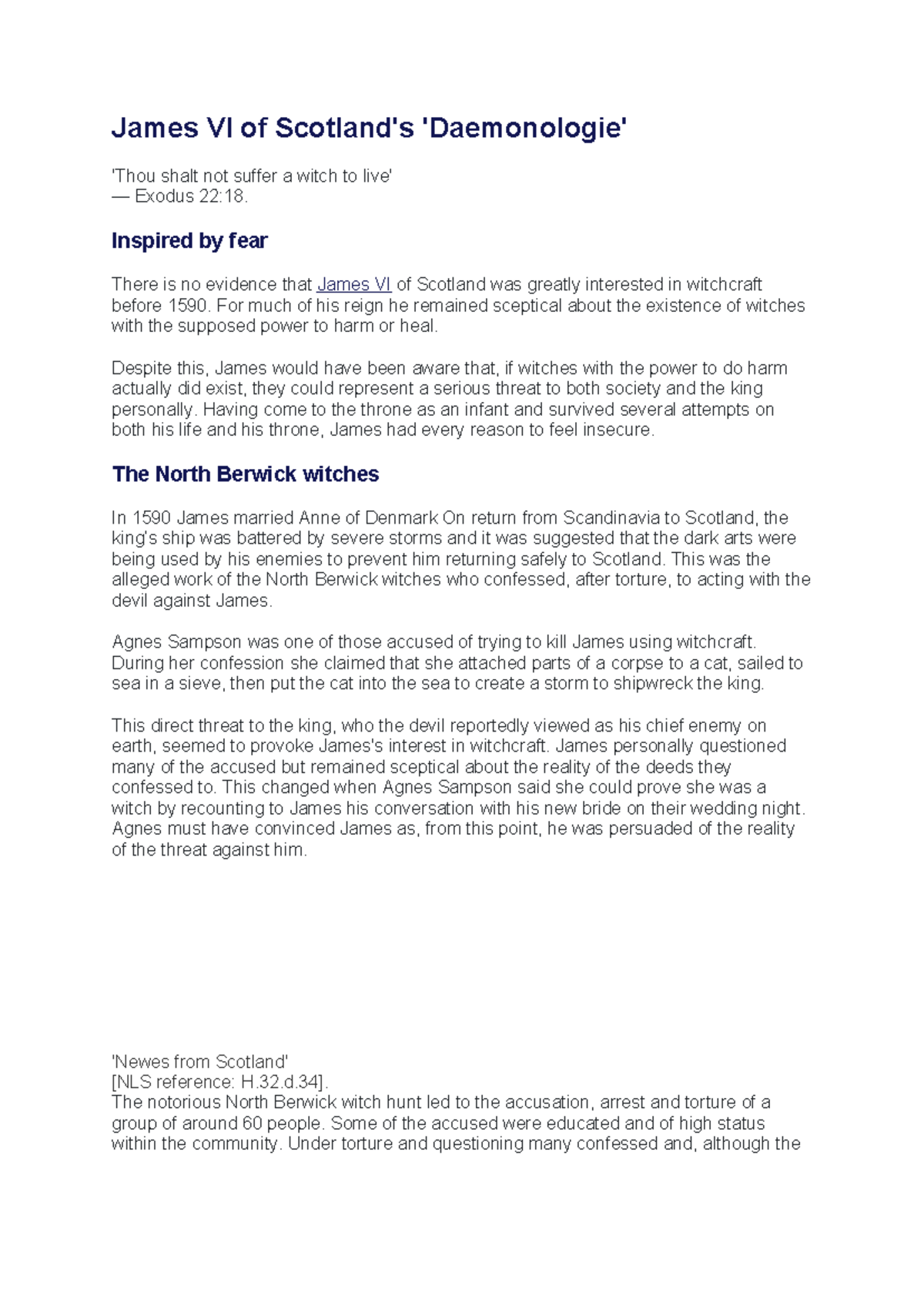 James VI and the North Berwick Witch Hunt: A Study on Daemonologies ...