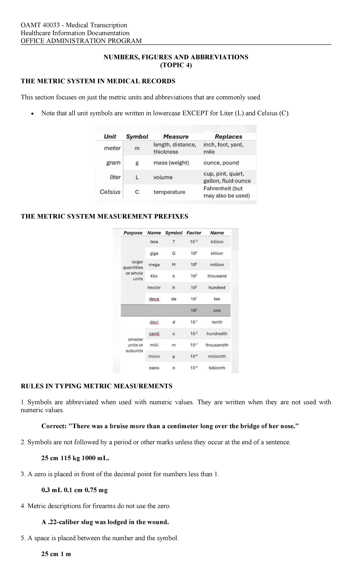 oamt-40033-medical-transcription-metric-system-abbreviations-guide