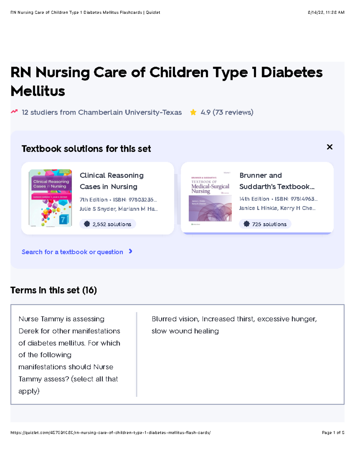 RN Nursing Care of Children Type 20 Diabetes Mellitus Flashcards ...