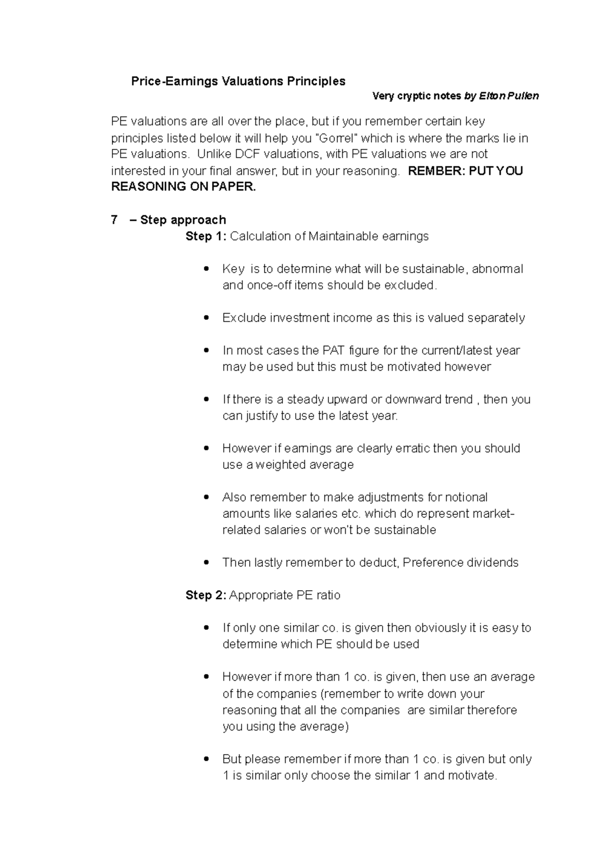 PE Valuations: A Concise 7-Step Approach for Analysis - Studocu