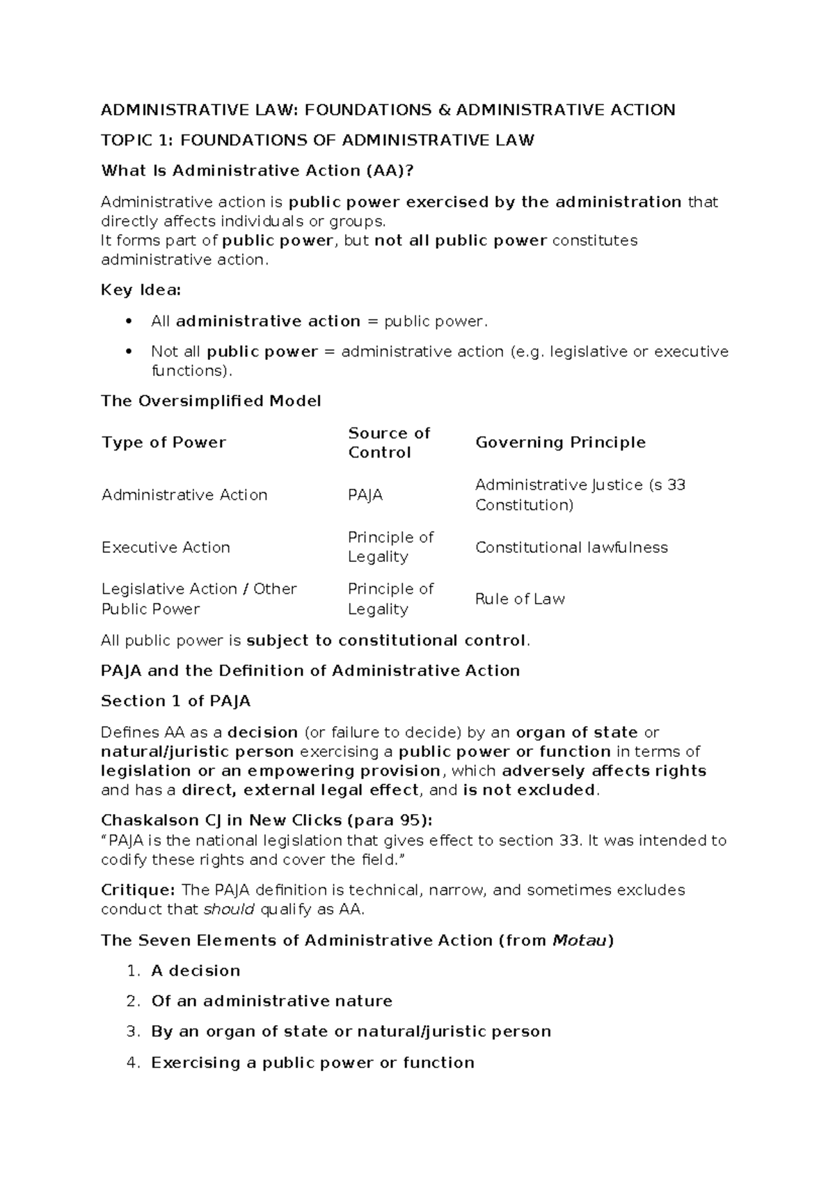Admin Law 101: Foundations of Administrative Action - Exam Notes - Studocu
