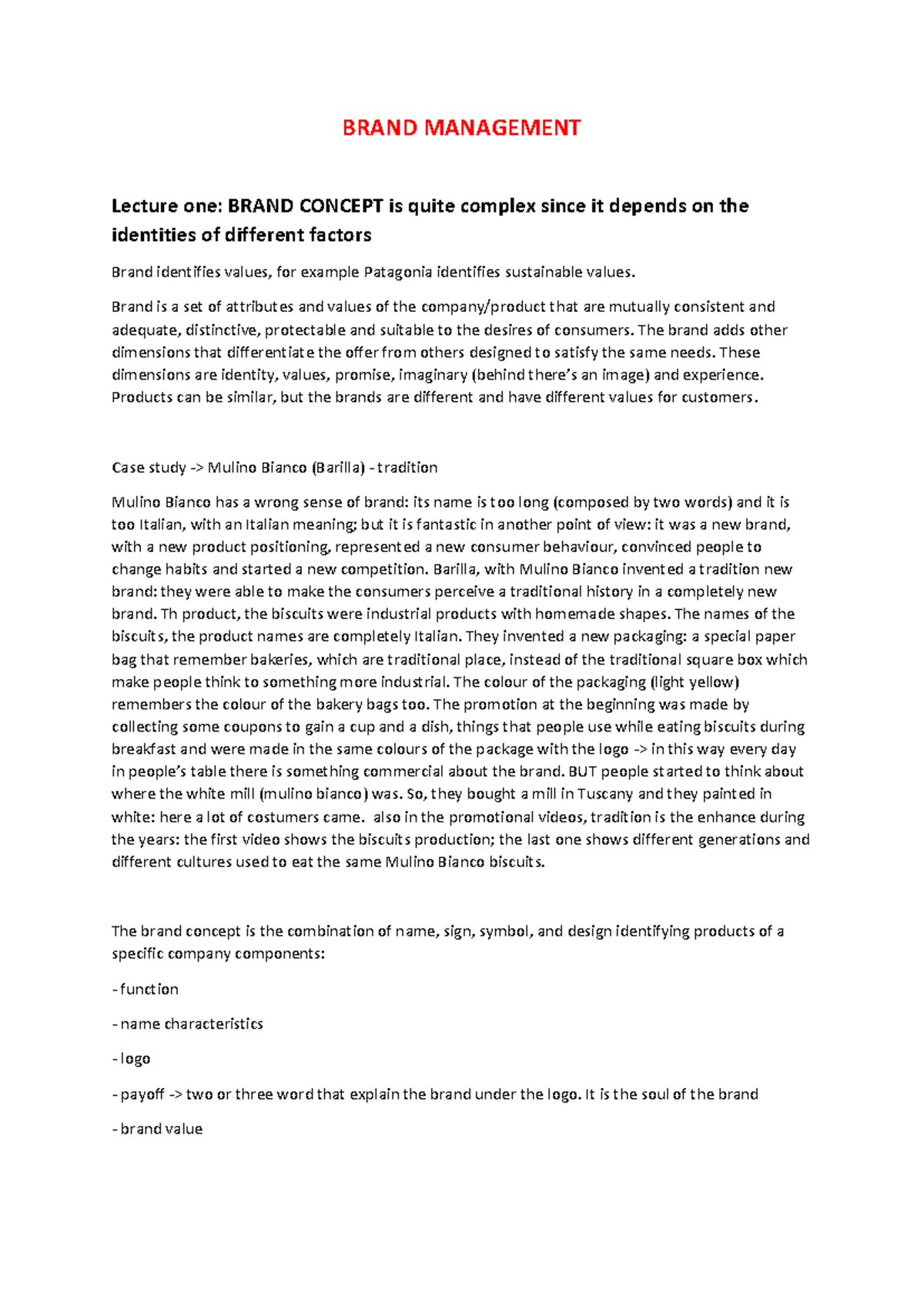 Brand Management - Lecture Notes Overview and Key Concepts - Studocu