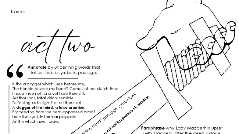 Macbeth Act II Interactive Notes: Symbolism of the Dagger - Studocu