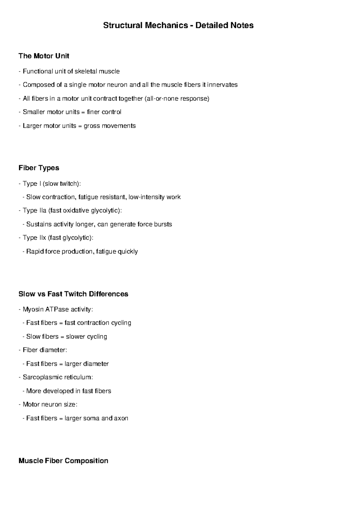 Muscle Physiology Notes: Motor Units & Fiber Types (Course Code: MSL ...