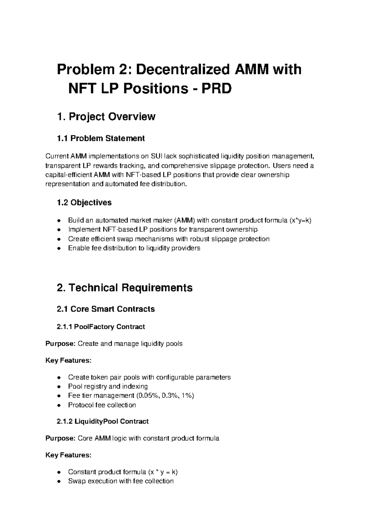 Decentralized AMM with NFT LP Positions: Project Overview ...
