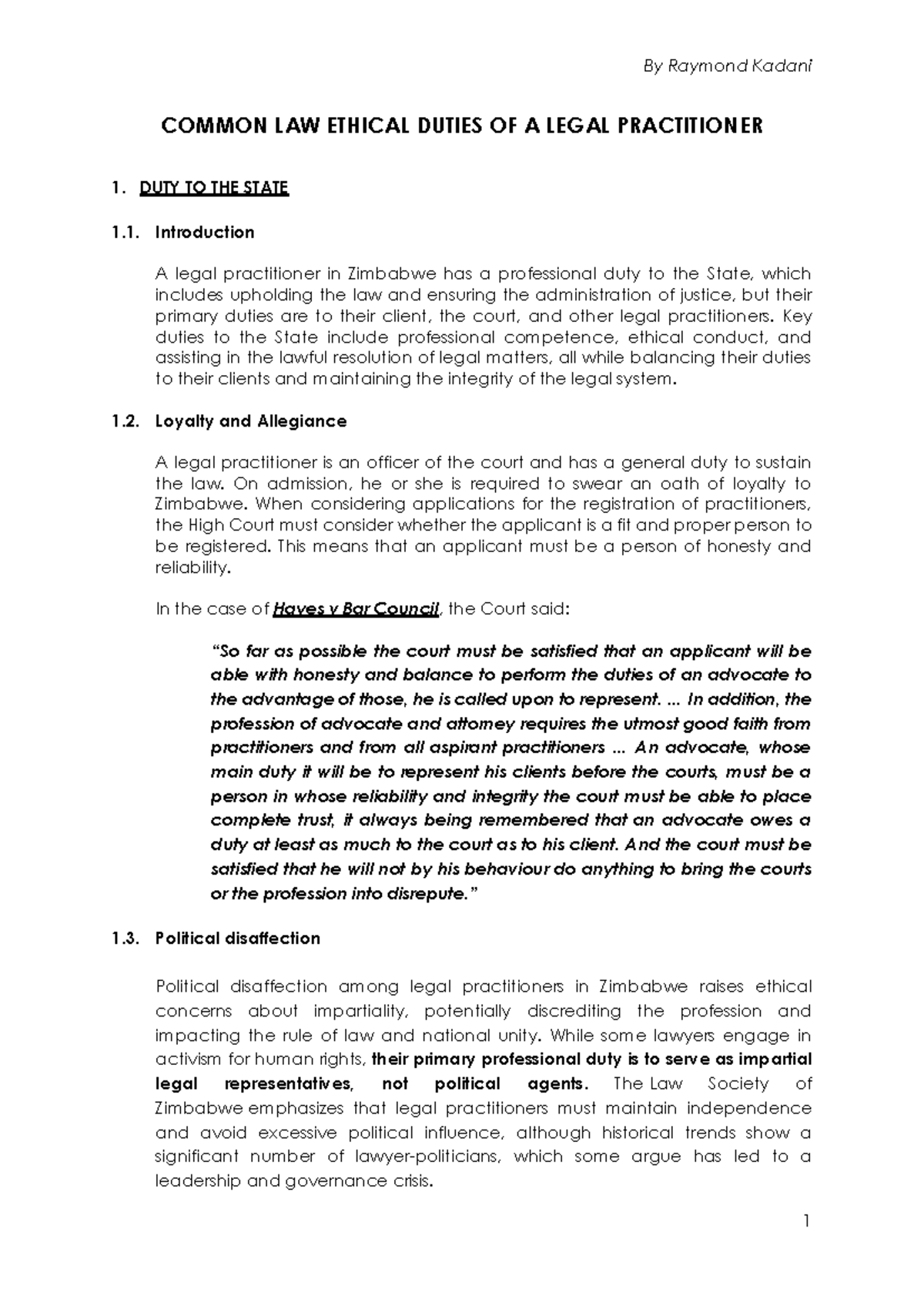 Common Law Ethical Duties of a Legal Practitioner (LAW 101) - Studocu