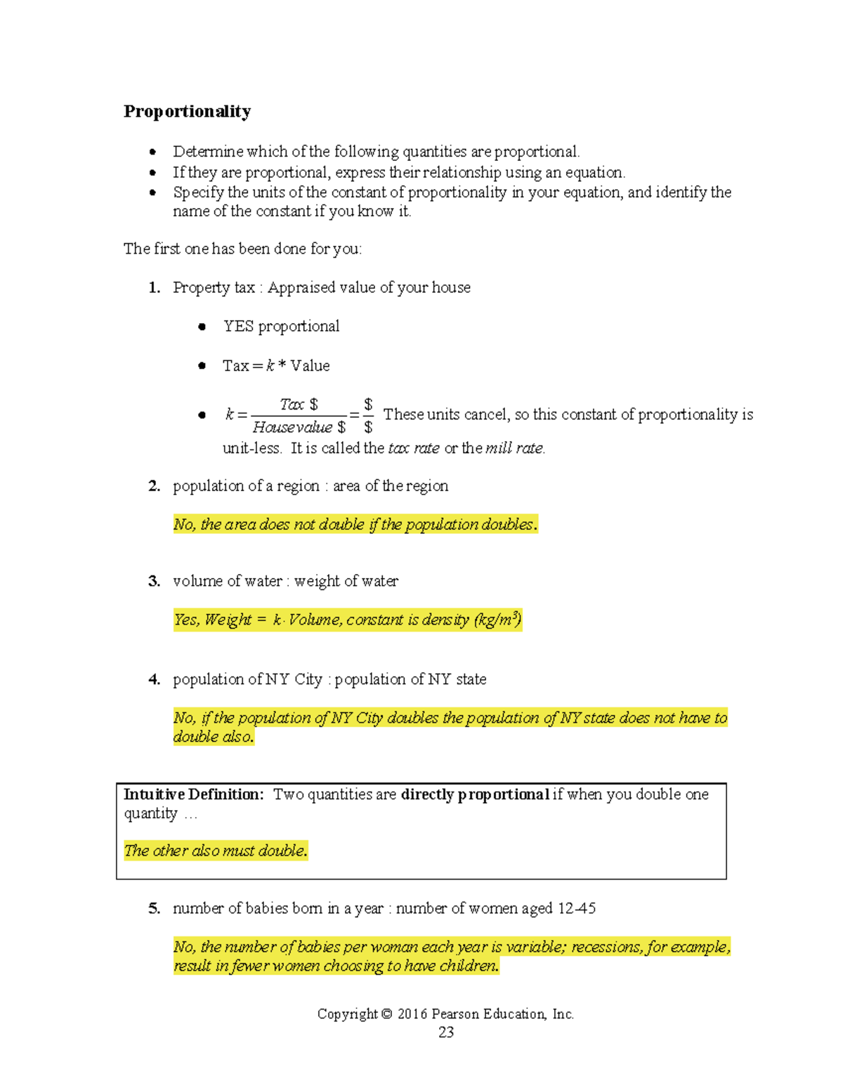 Ch2C Proportionality Worksheet - Copyright © 2016 Pearson Education ...