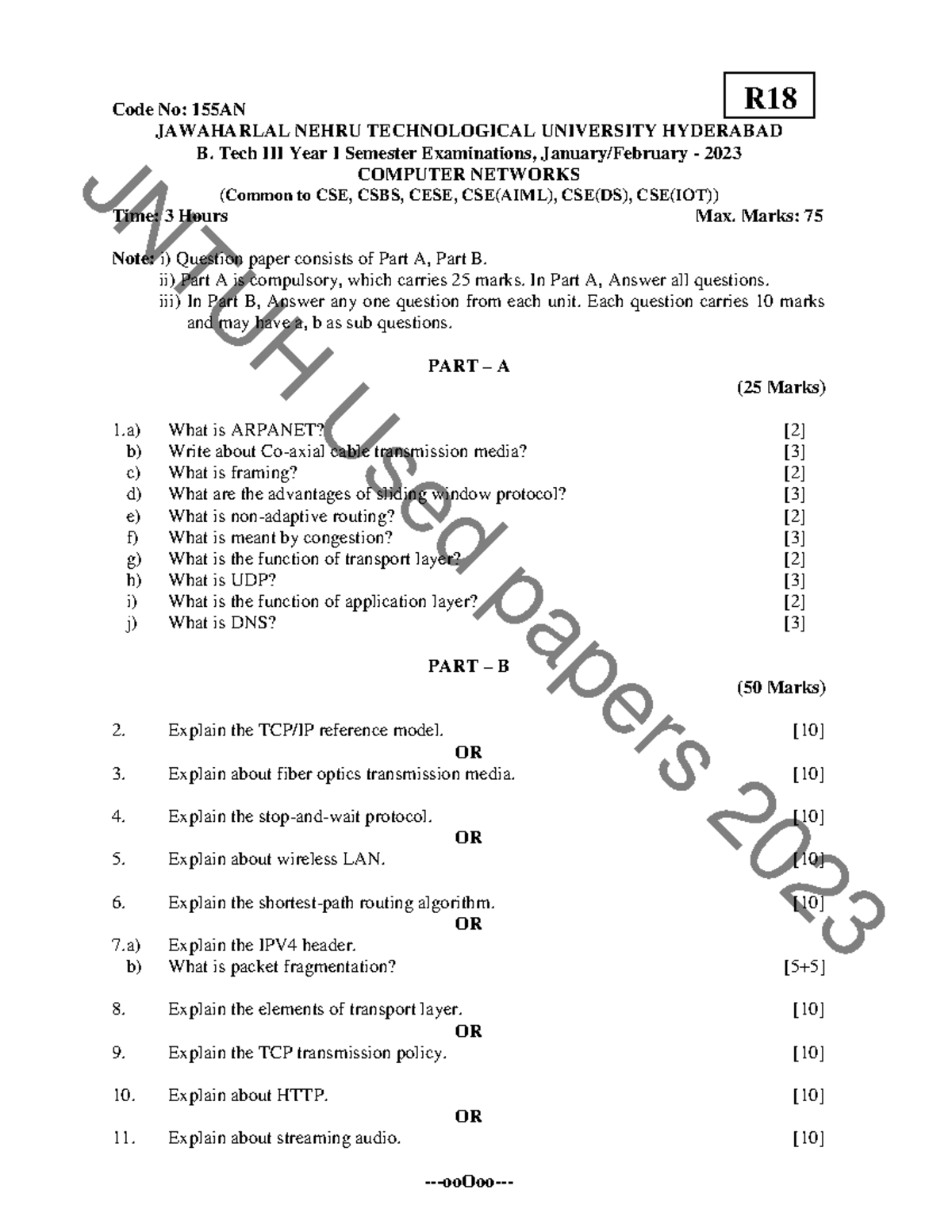 CN PYQ - B. Tech I Sem Computer Networks Exam Notes (R18) - Studocu
