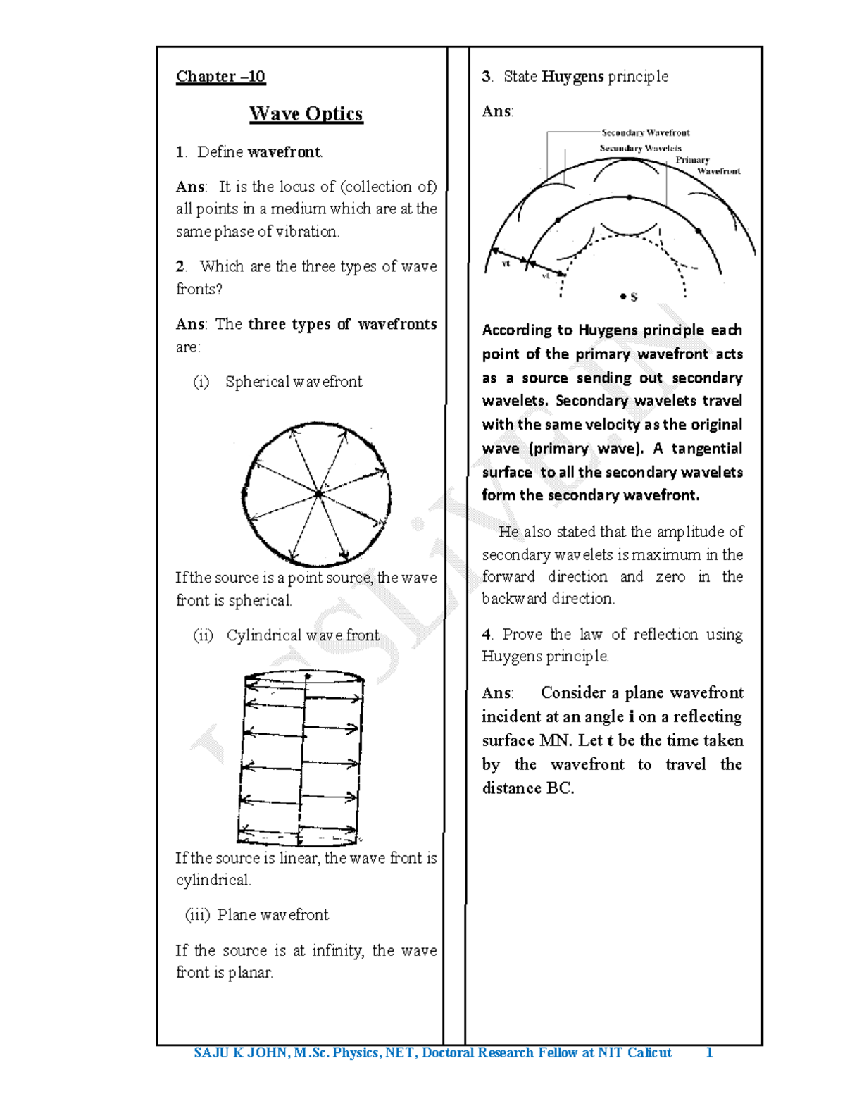 Chapter 10 - Wave Optics: Huygens Principle & Interference Concepts ...