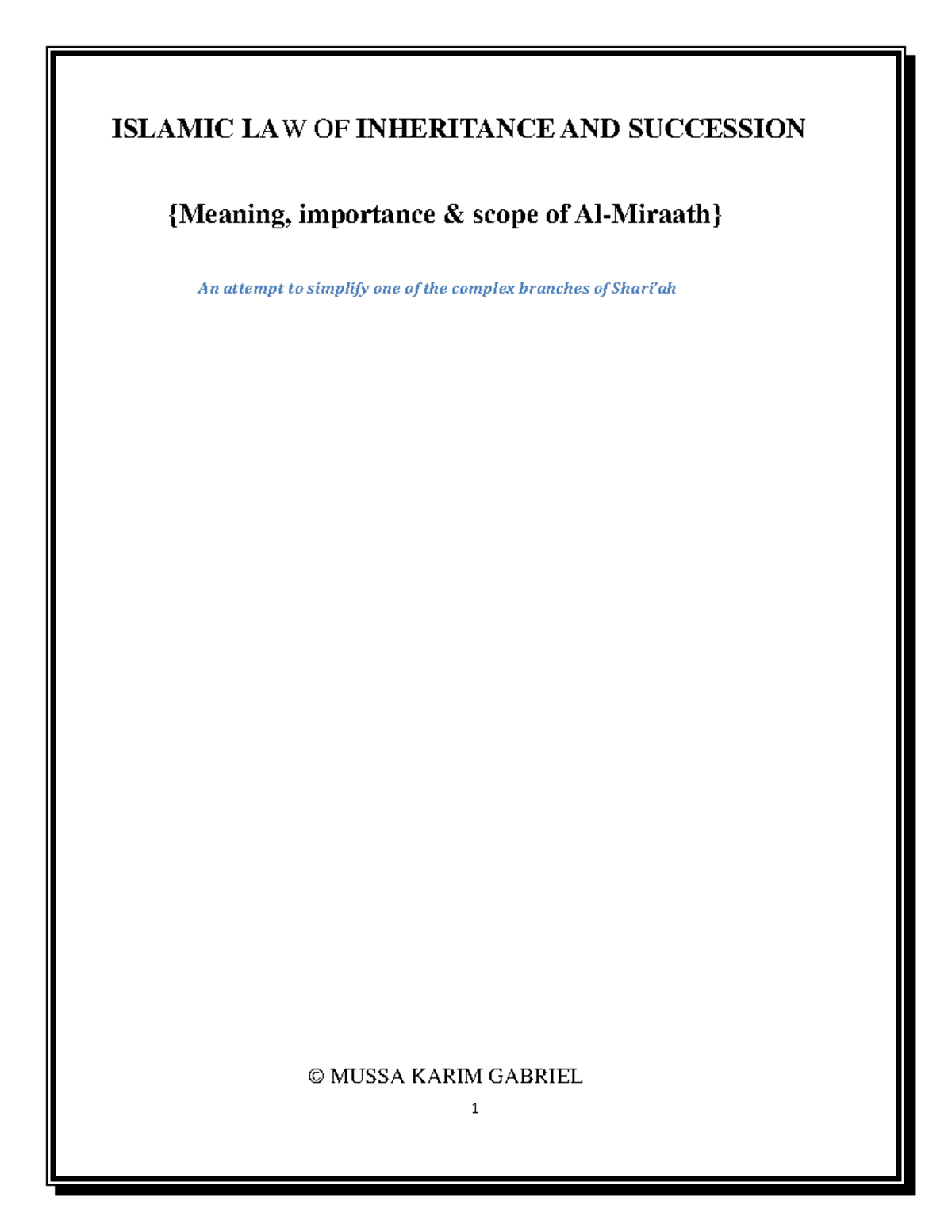 Islamic Inheritance AND Succession Al Mi - ISLAMIC LAW OF INHERITANCE ...
