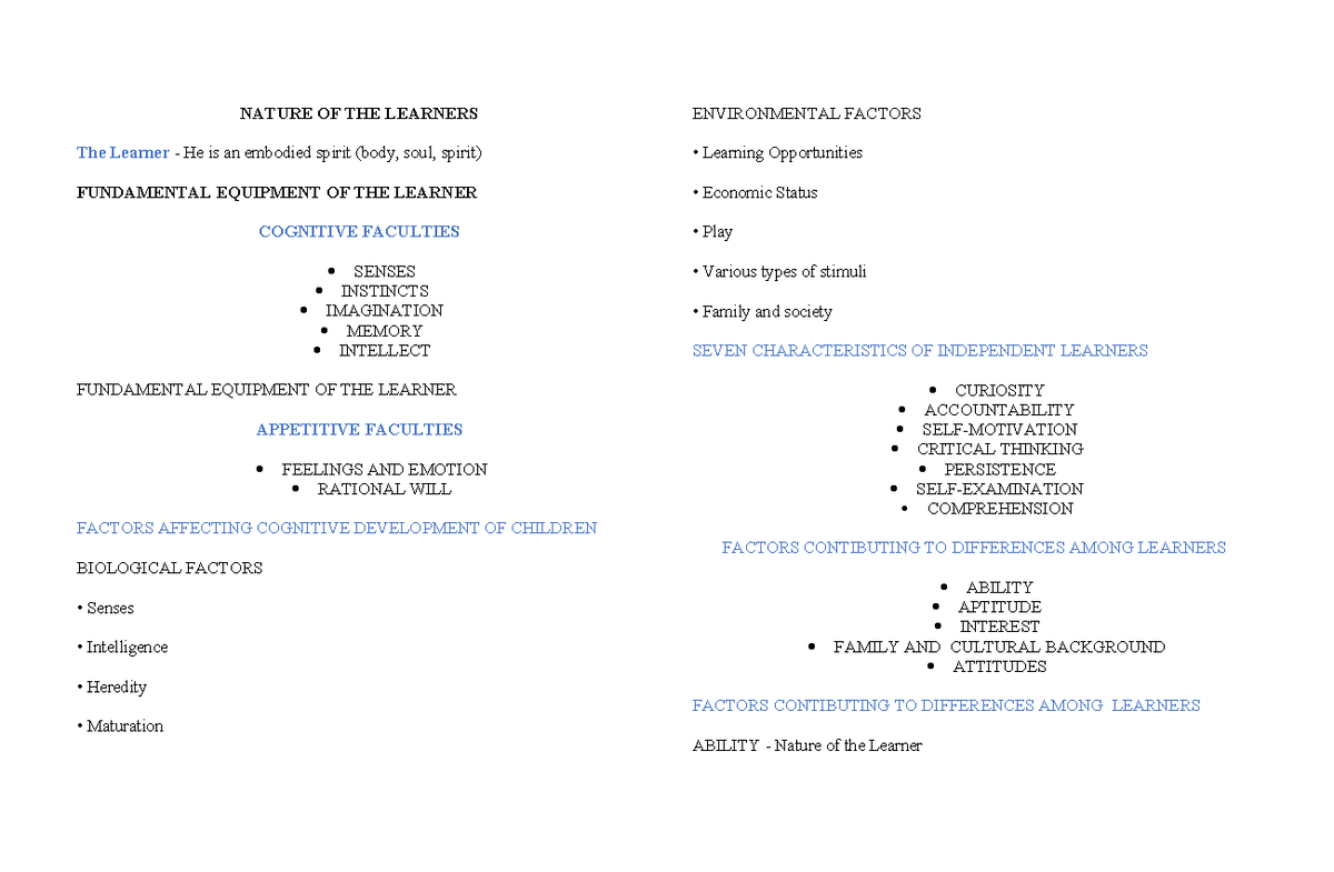 NATURE OF THE LEARNER: ENVIRONMENTAL FACTORS AND COGNITIVE DEVELOPMENT ...
