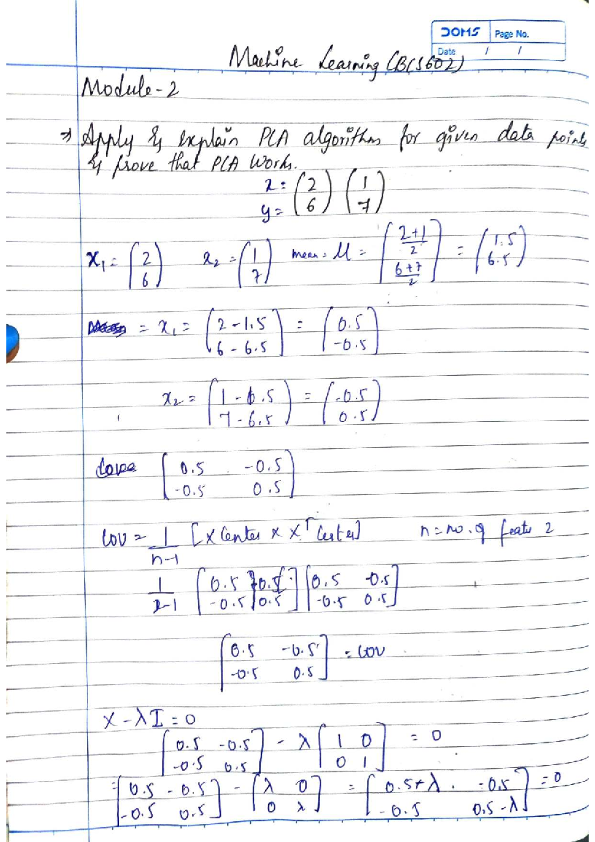 Machine Learning Important Notes (BCS602) on PCA & Algorithms - Studocu