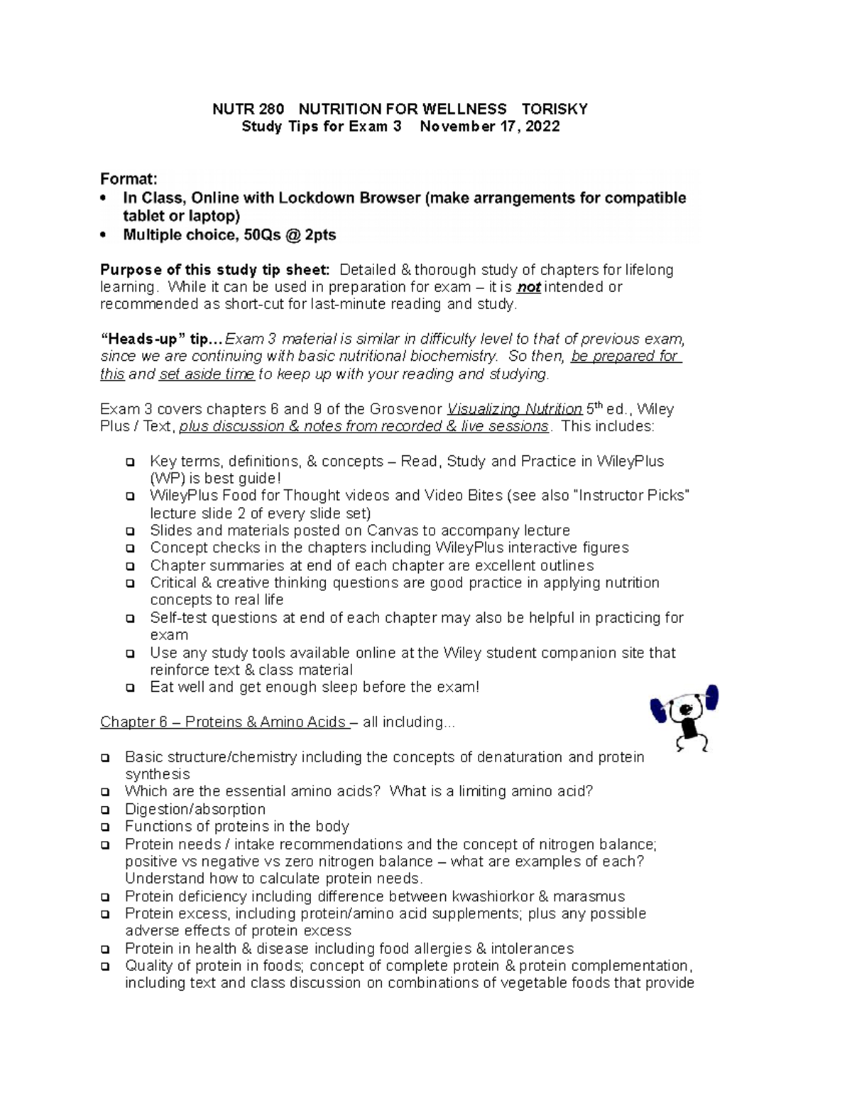 NUTR 280 Study Tips for Exam 3 with Dr. Torisky Fall 2022 - Studocu