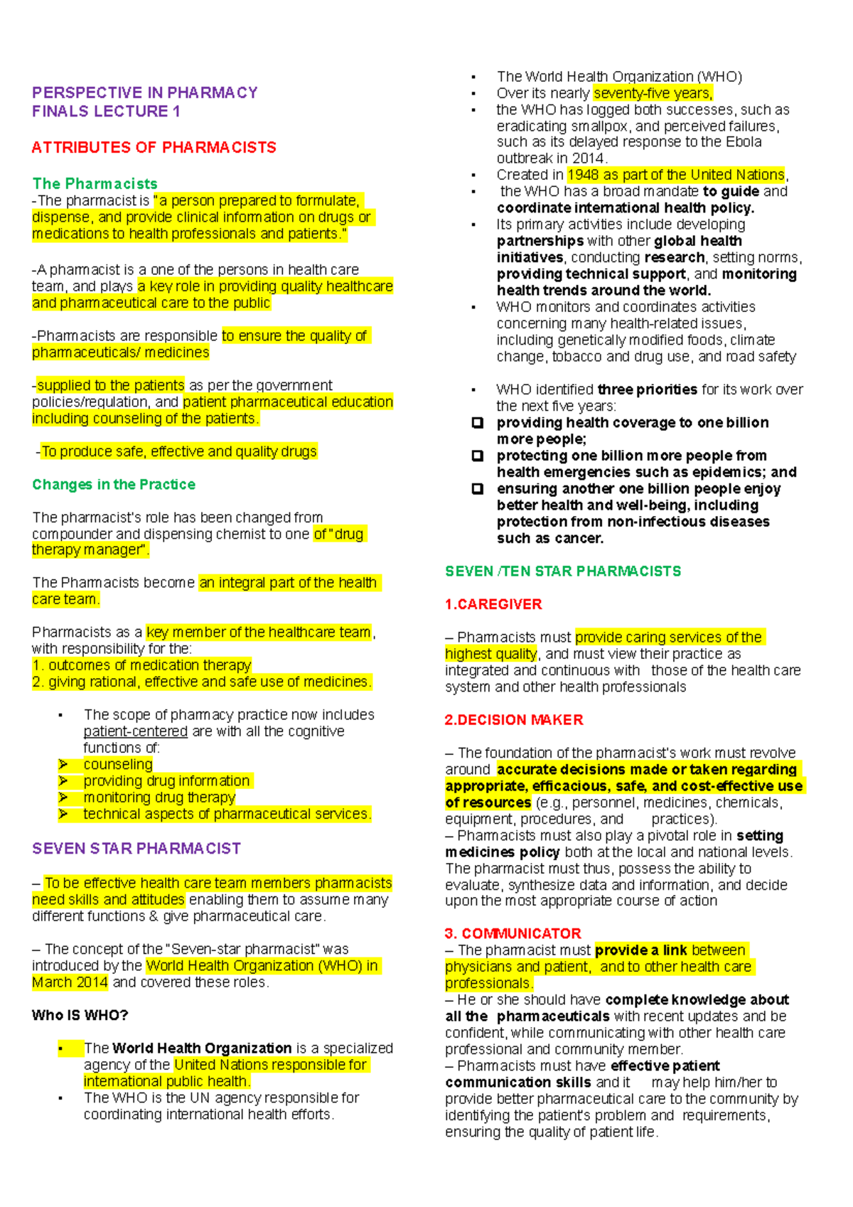 Pharmacy Perspectives: Finals LEC 1 on Pharmacist Roles and ...