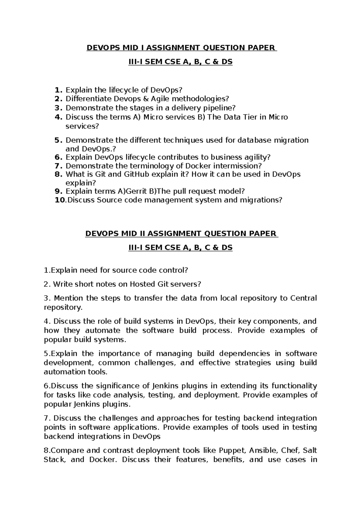 Devops Assigment Question Paper MID I &II - DEVOPS MID I ASSIGNMENT ...