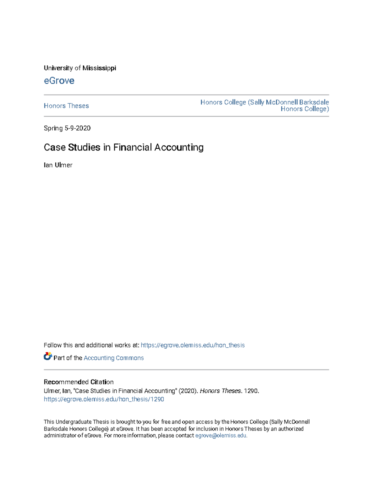 Case Studies in Financial Accounting (ACCT 2020) - Honors Thesis - Studocu