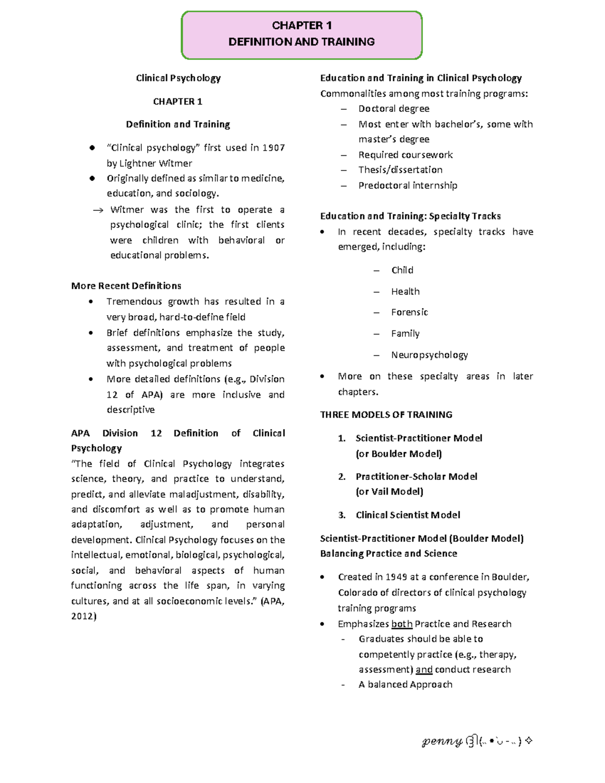 Clinical Psychology CHAP1: Definitions, Training Models, and Trends ...