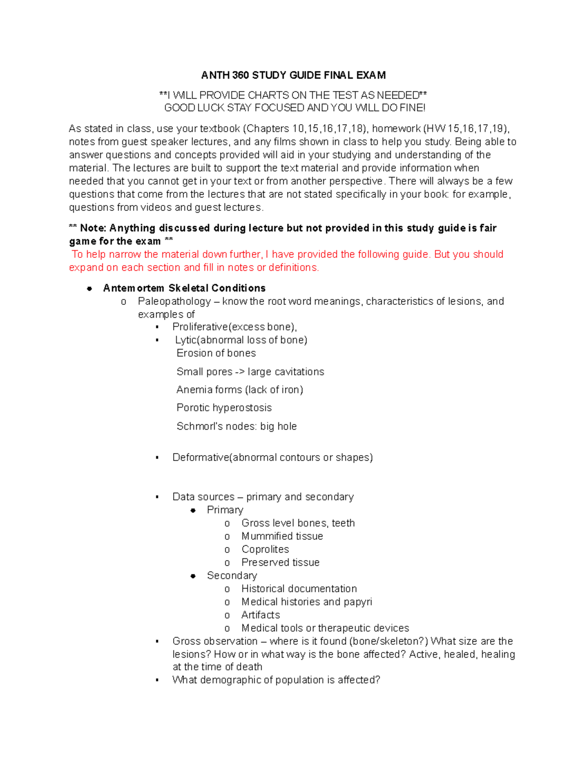ANTH360 Spring '23 Final Exam Study Guide & Key Topics Overview - Studocu