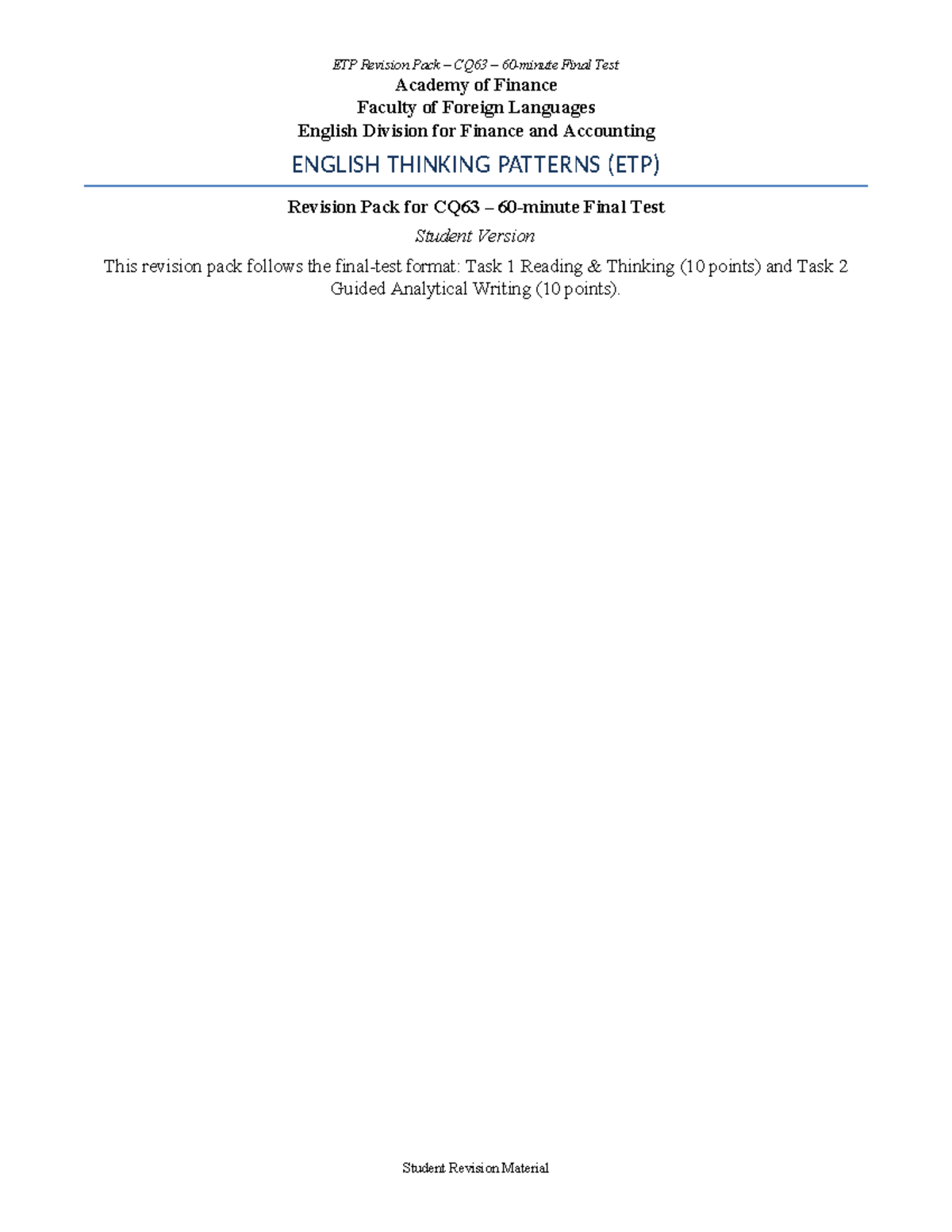 ETP Revision Pack CQ63 Final Test: English Thinking Patterns Guide ...