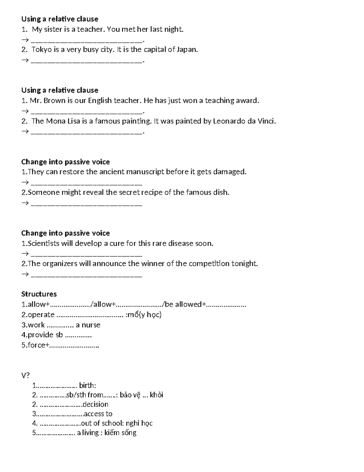 UNIT 6, 7, 8 - Relative Clauses & Passive Voice Exercises - Studocu