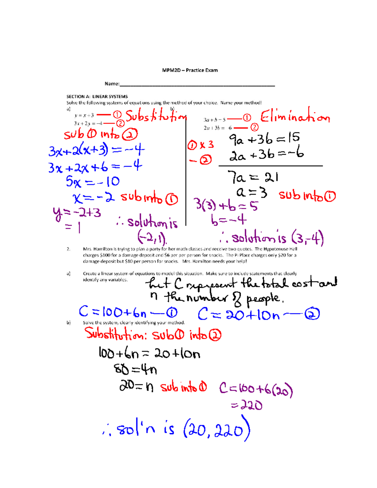 MPM2D Practice Exam: Linear Systems, Analytic Geometry & Trigonometry ...