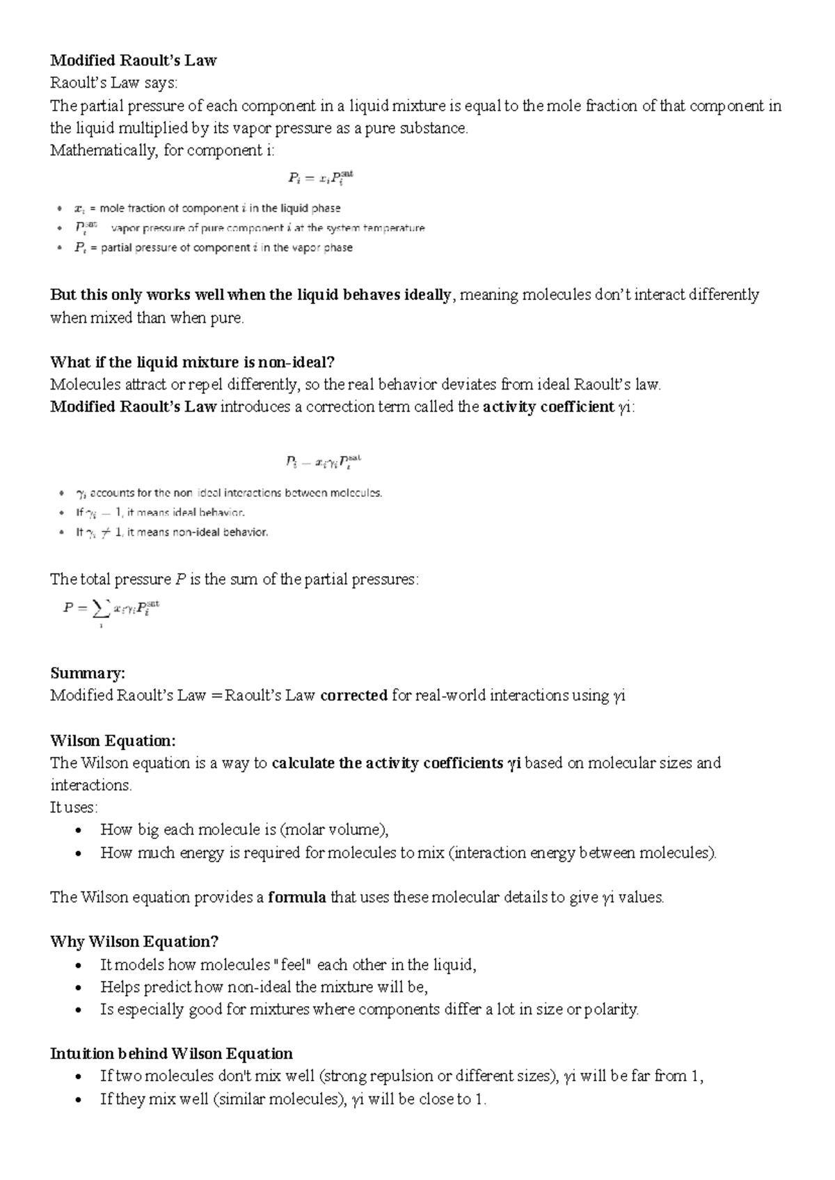 Modified Raoult's Law and Wilson Equation: Understanding Real Mixtures ...