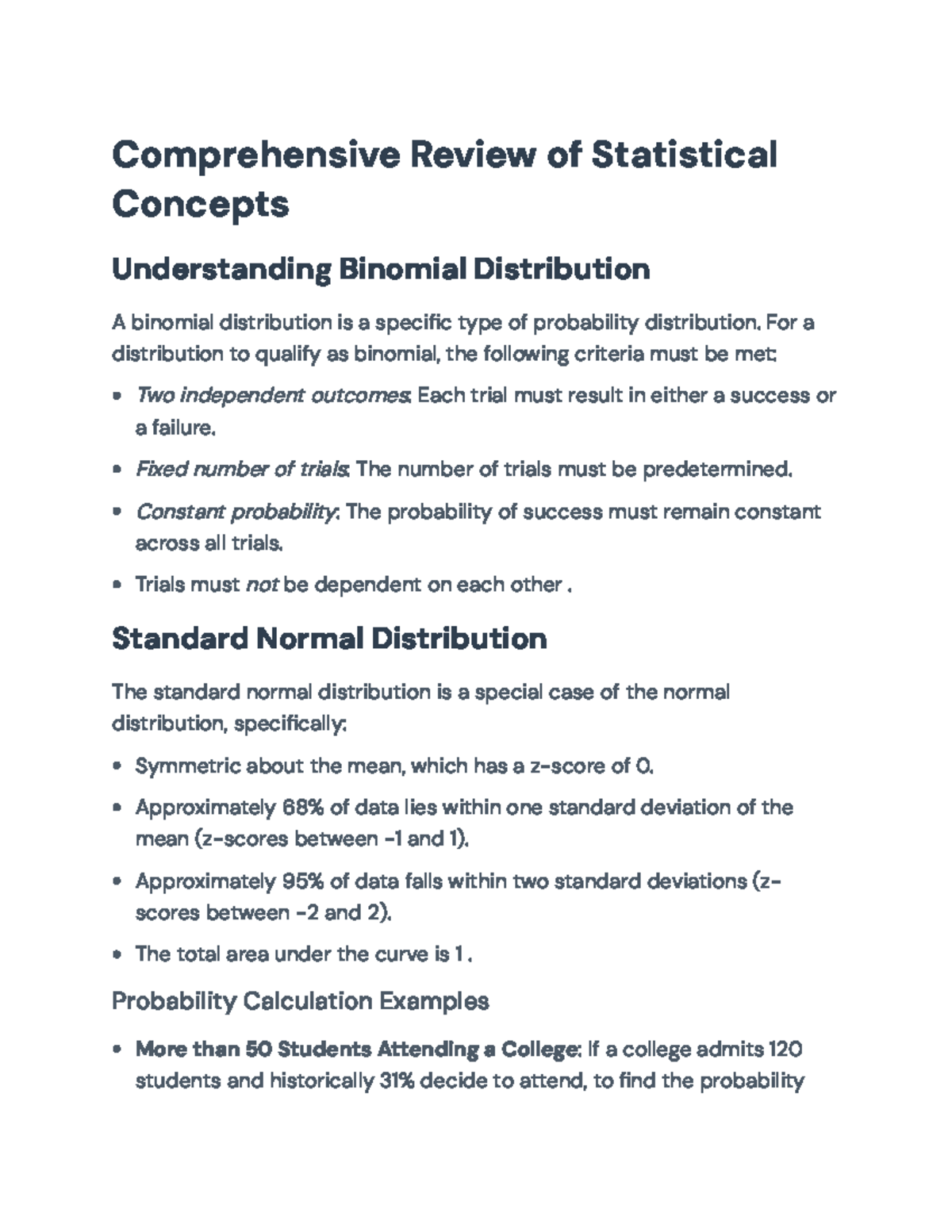 Statistical Concepts Review: Binomial & Normal Distributions Analysis ...