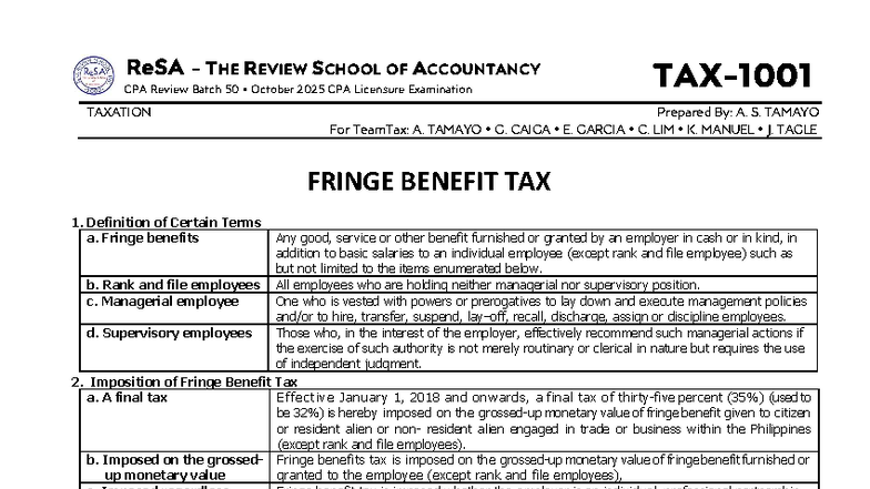 TAX-1001 CPA Review: Understanding Fringe Benefit Tax for October 2025 ...