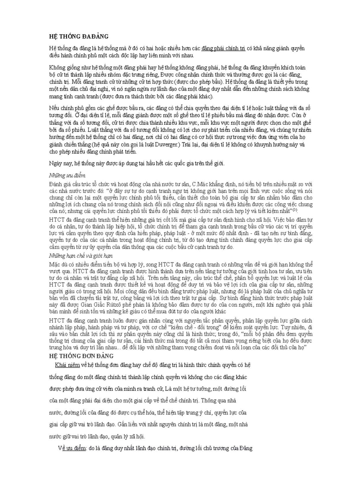 Hệ Thống Đa Đảng: Đặc Điểm, Ưu Nhược Điểm và Minh Họa Ví Dụ - Document Preview