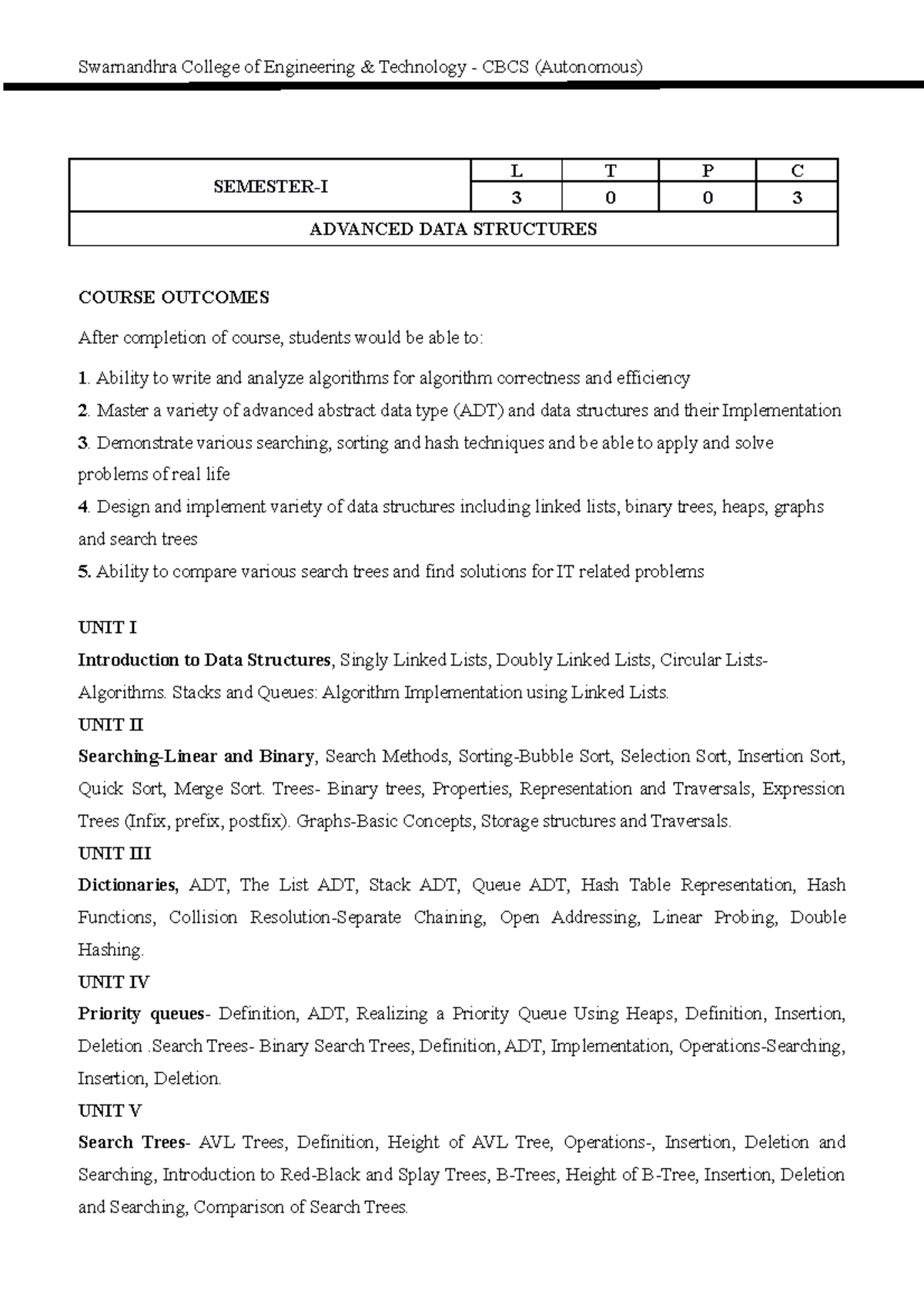 MTech ADS Course Syllabus Overview - Semester I Summary - Studocu