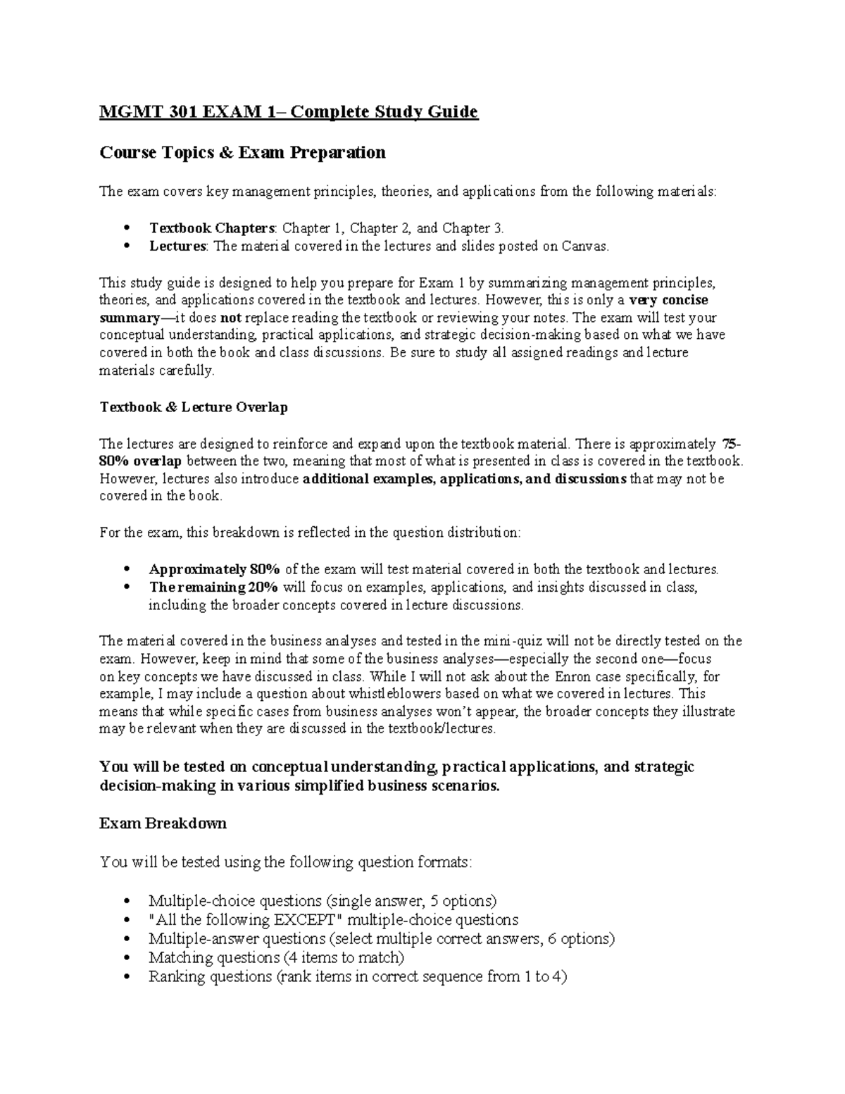 MGMT 301 Exam 1 Study Guide: Key Concepts & Theories Overview - Studocu