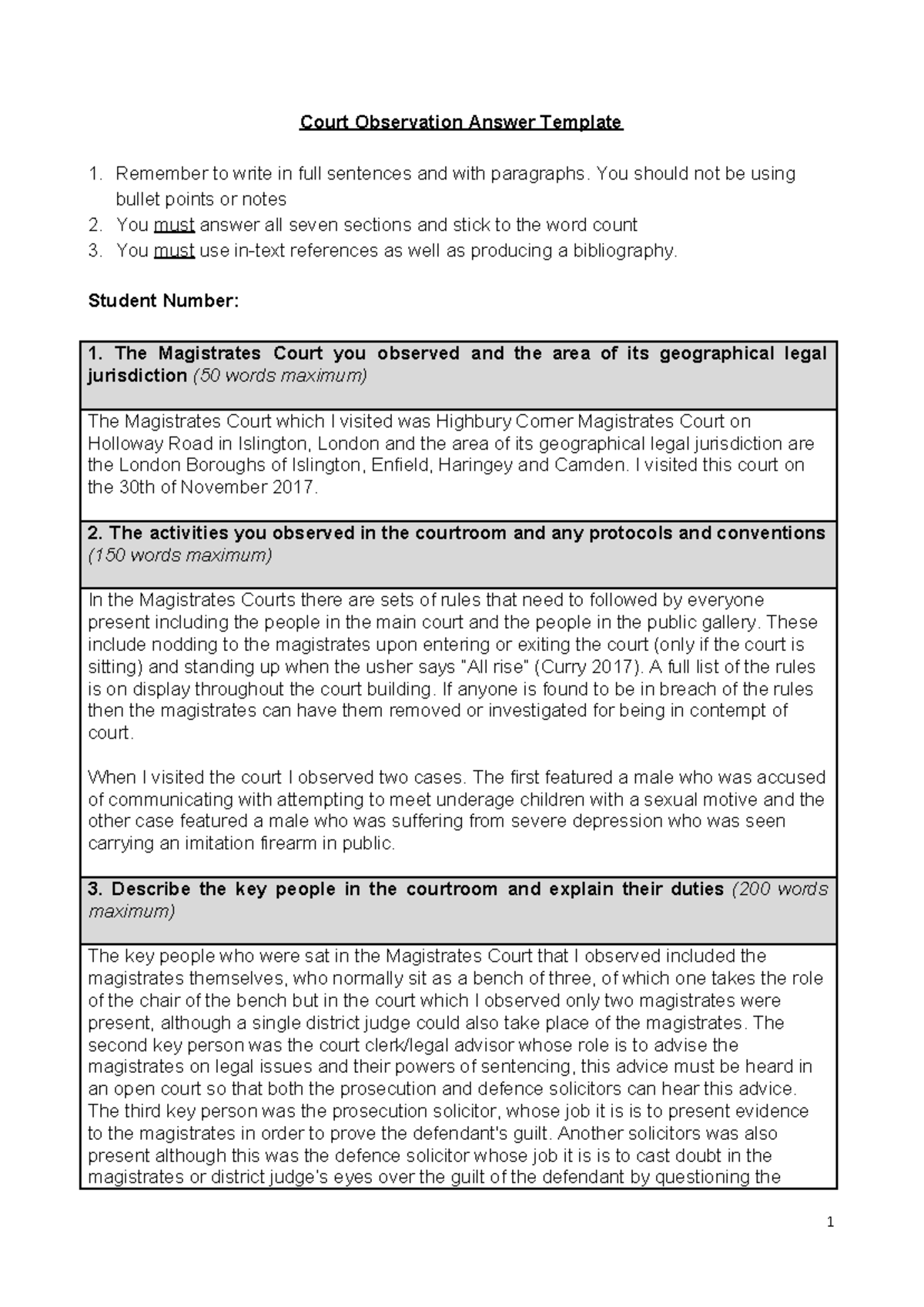Criminal Justice System Assessment 1: Court Observation Insights - Studocu