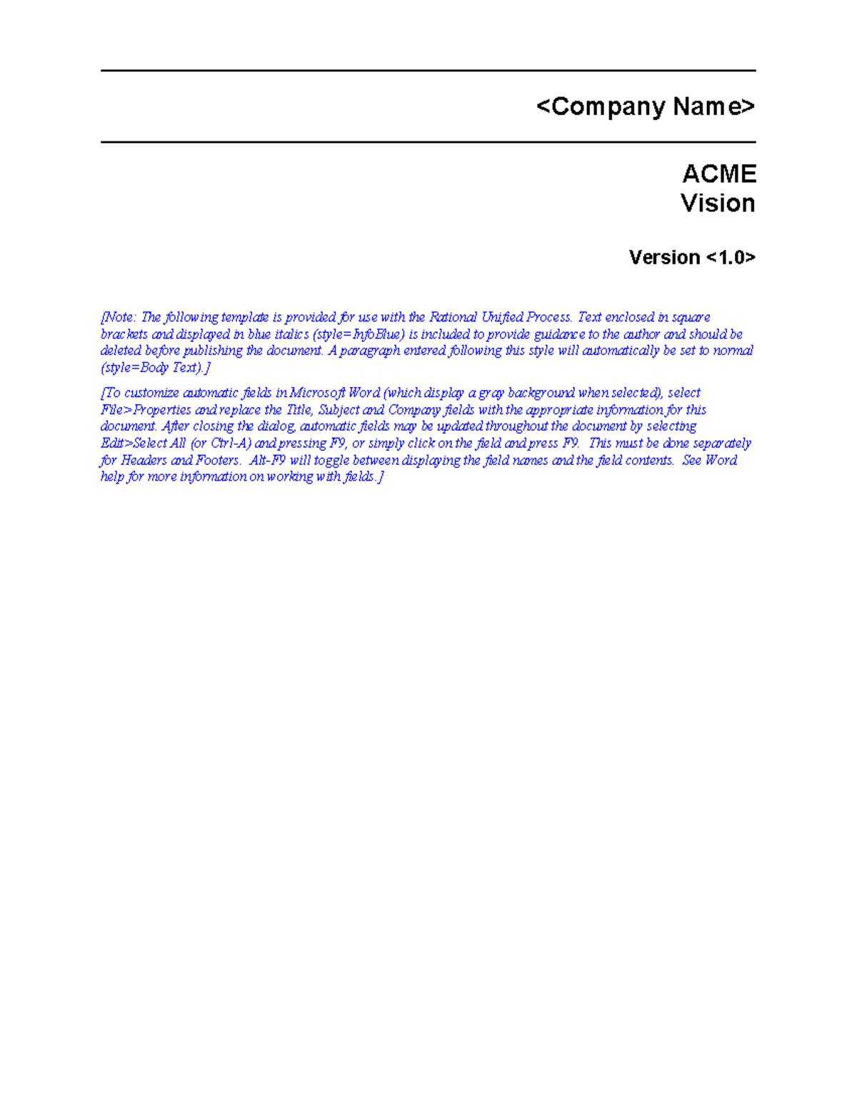 Vision Document Template for RUP - ACME Project (Version 2132) - Studocu