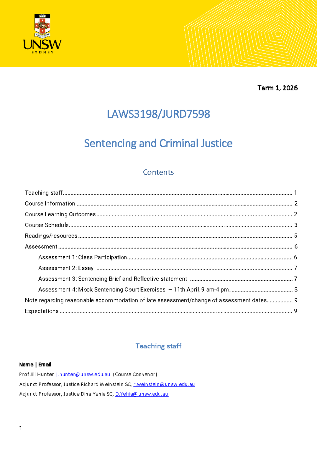 UNSW 4701 & 9150 Term 1, 2026: Sentencing & Criminal Justice Overview ...