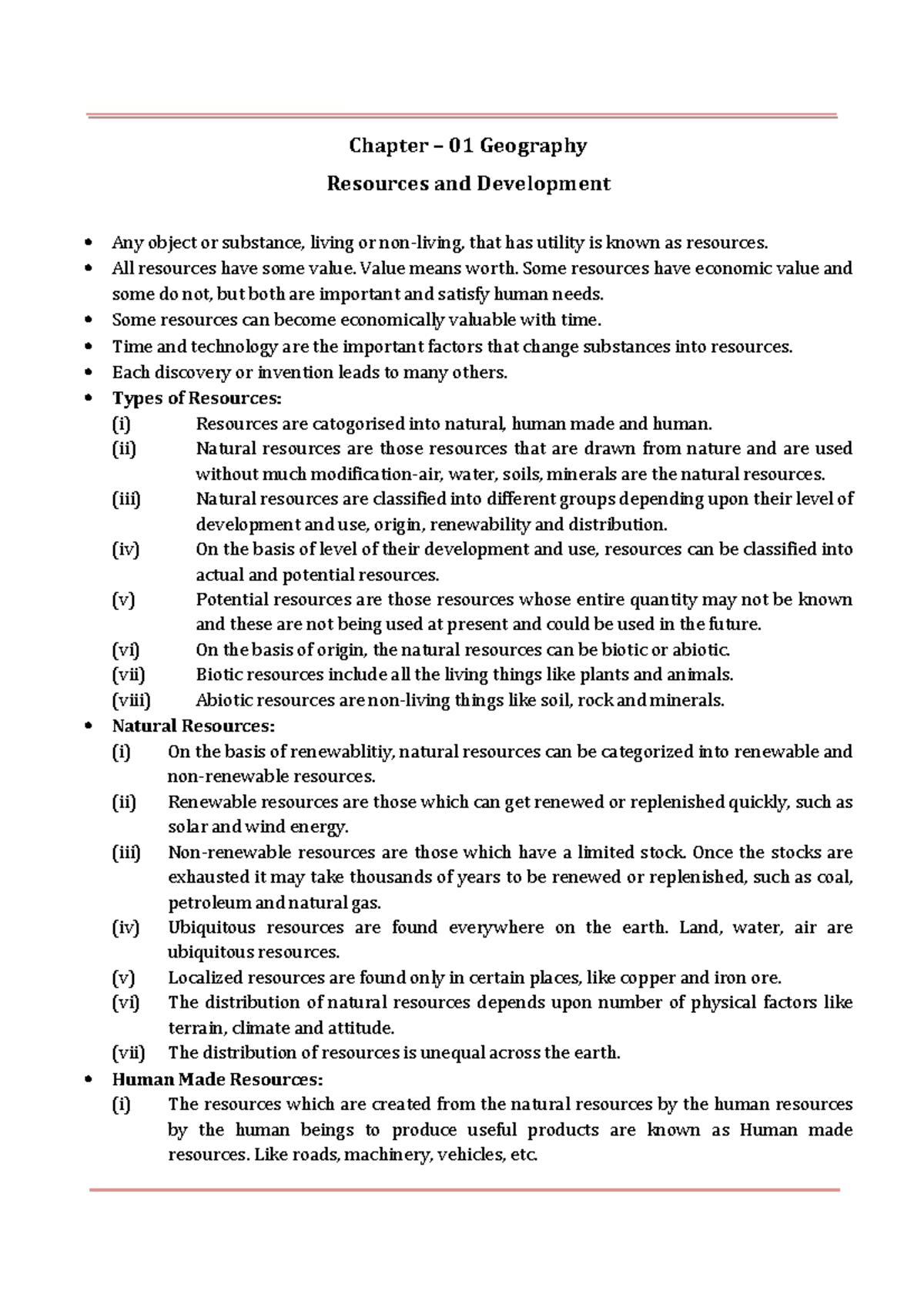 Geography Chapter 1: Resources and Development Overview - Studocu