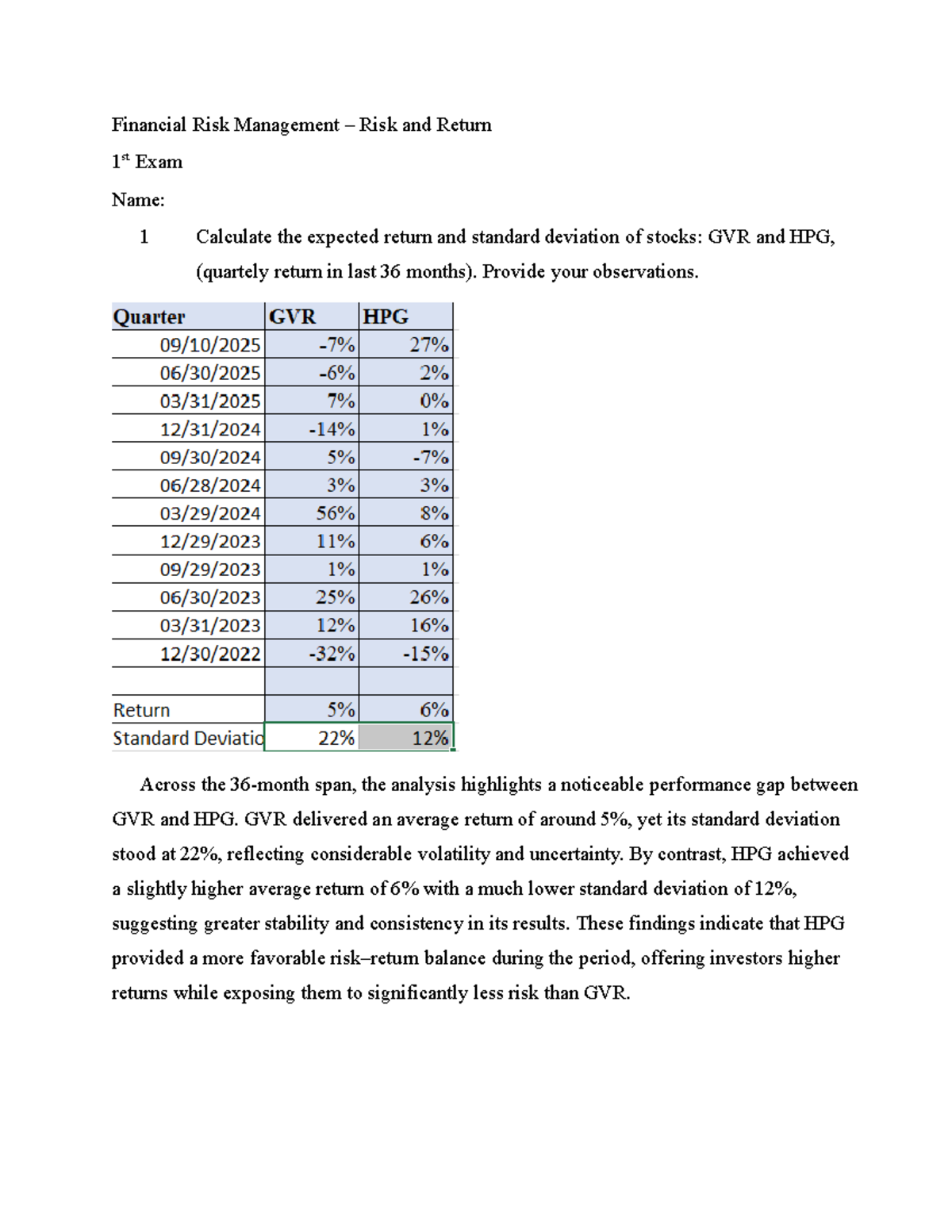 Financial Risk Management (FRM) 1st Exam: Risk & Return Analysis - Studocu