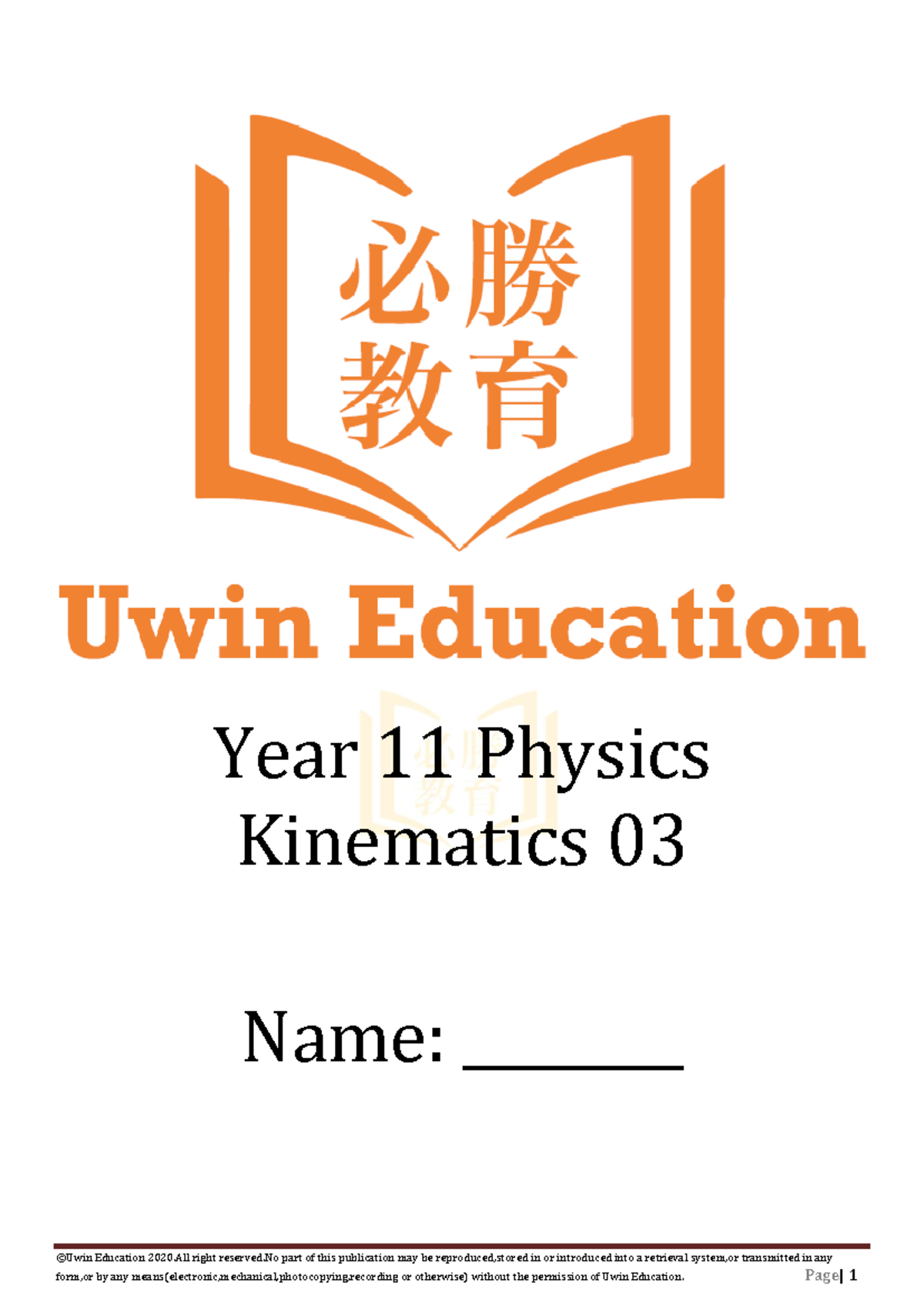 Year 11 Physics Kinematics Notes (03) - Uwin Education 2020 - Studocu