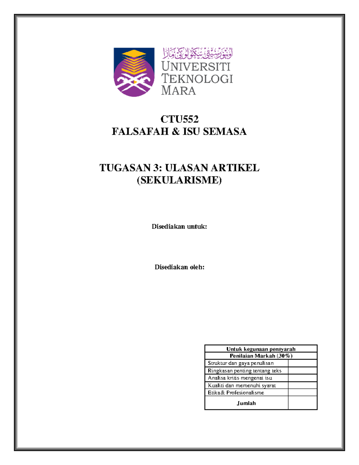 Ctu552 Ulasan Artikel Sekularisme Analisis Dan Kritikan Studocu