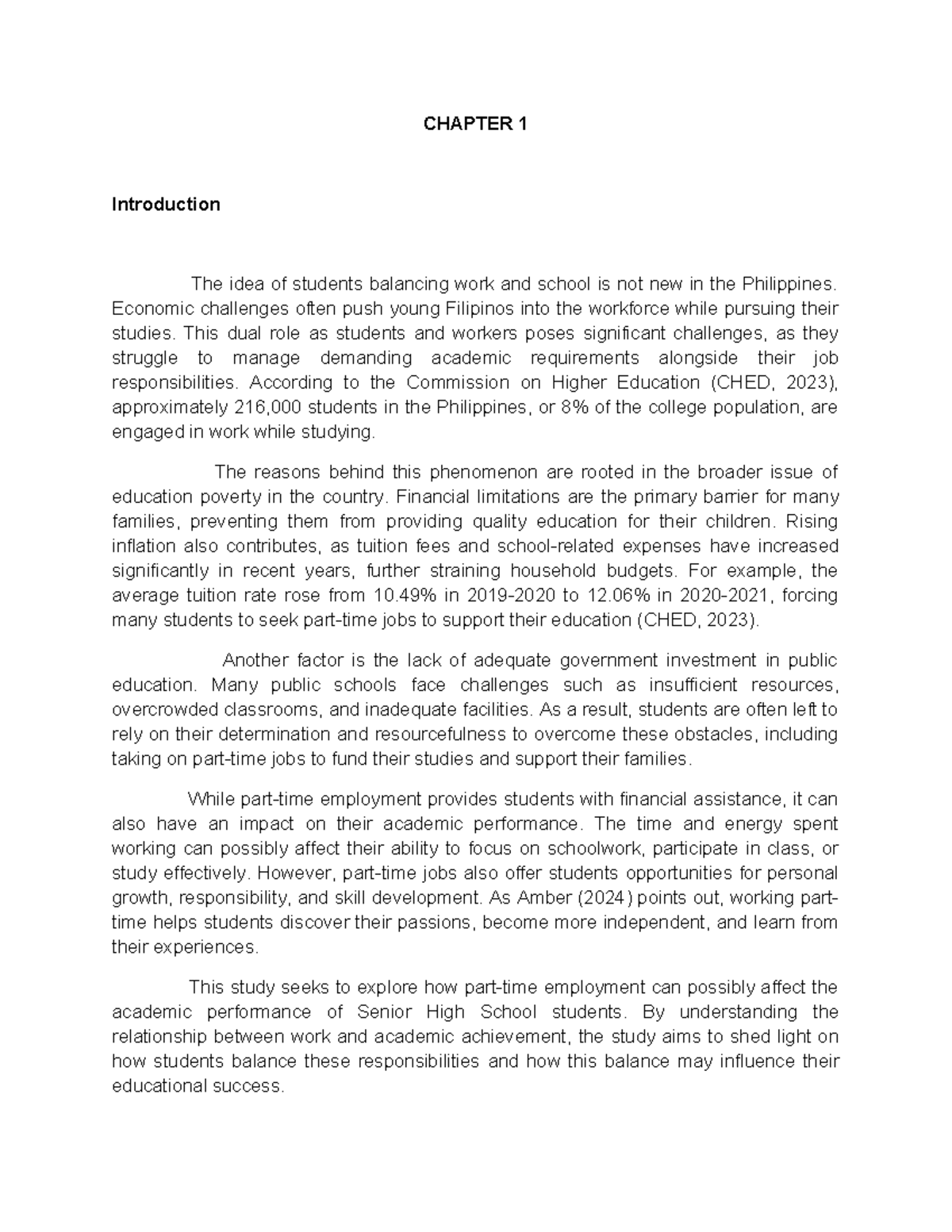 CHAPTER 1: Impact of Employment on Senior High School Academic ...