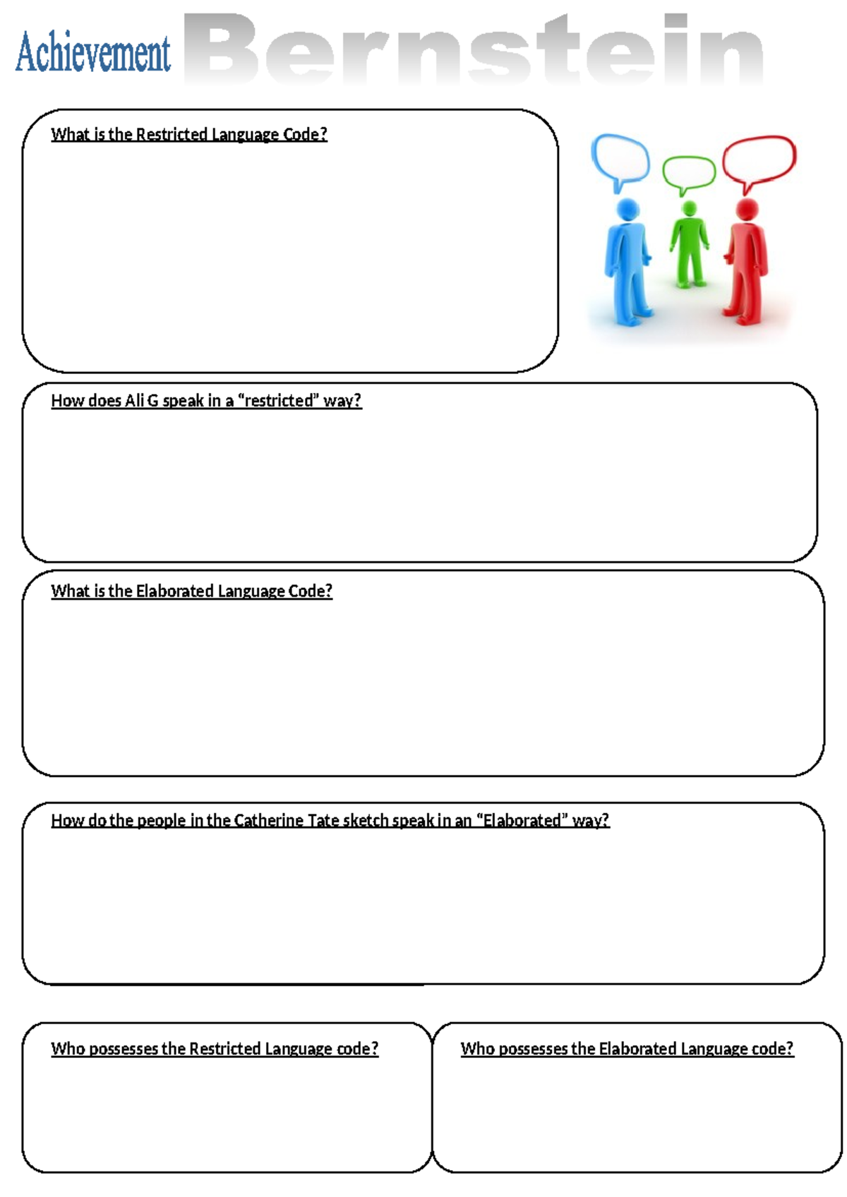 Bernstein Worksheet: Understanding Restricted & Elaborated Language ...