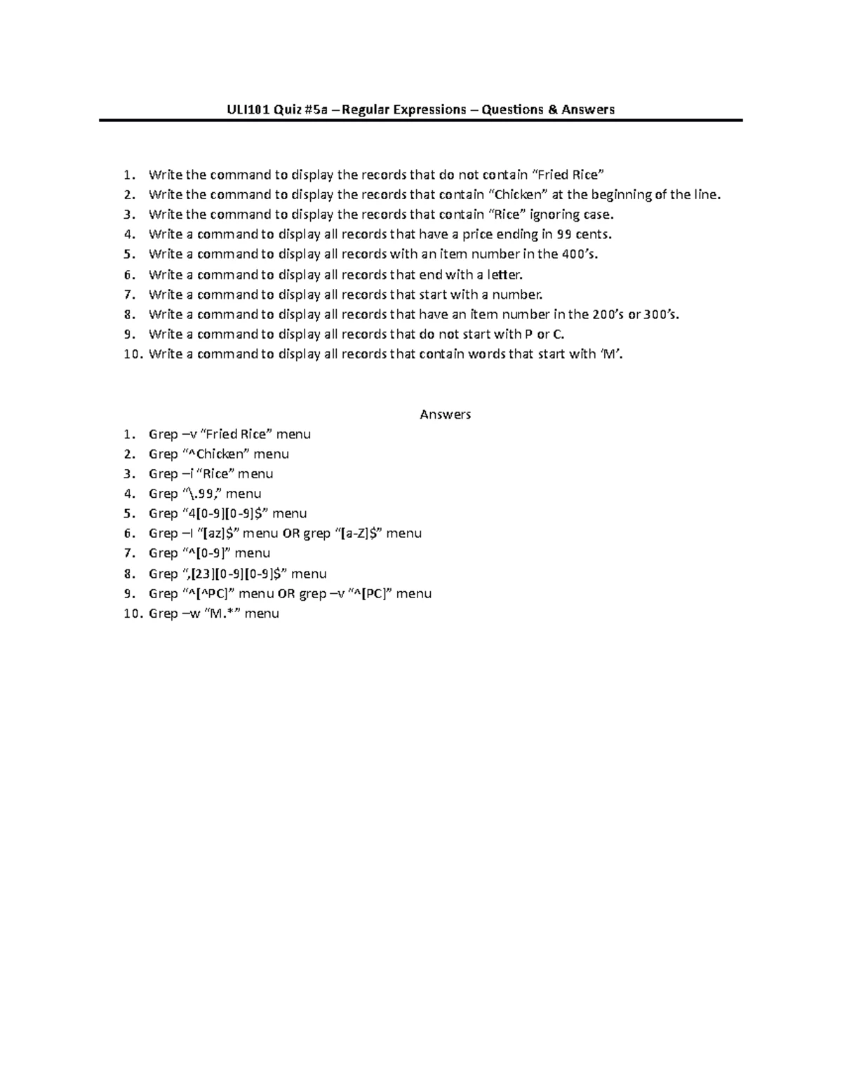 ULI101 Final Exam: Mastering Linux Redirection Commands Practice - Studocu