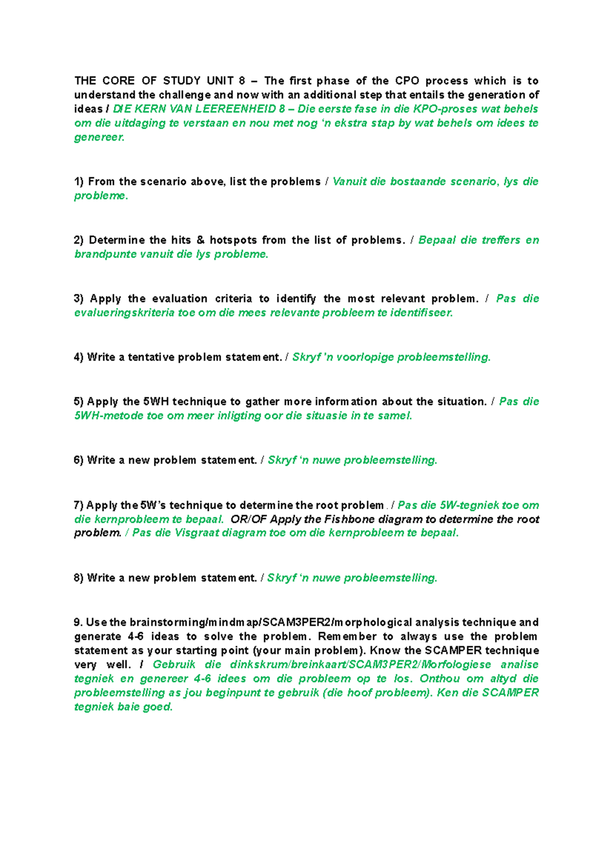 THE CORE OF STUDY UNIT 8 - CPO Process & Problem Solving Techniques ...