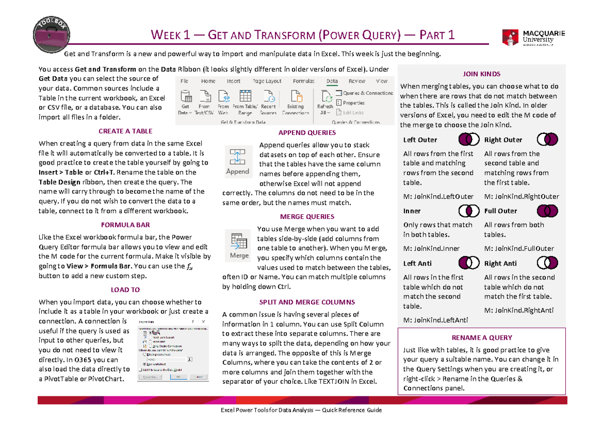 C3W1 Quick Reference: Get & Transform (Power Query) Overview - Studocu