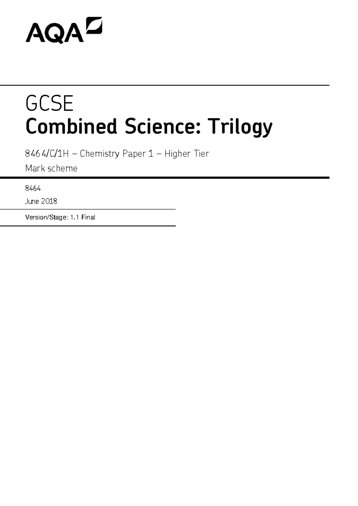 GCSE Combined Science: Trilogy Chemistry Paper 1 Higher Tier Mark ...