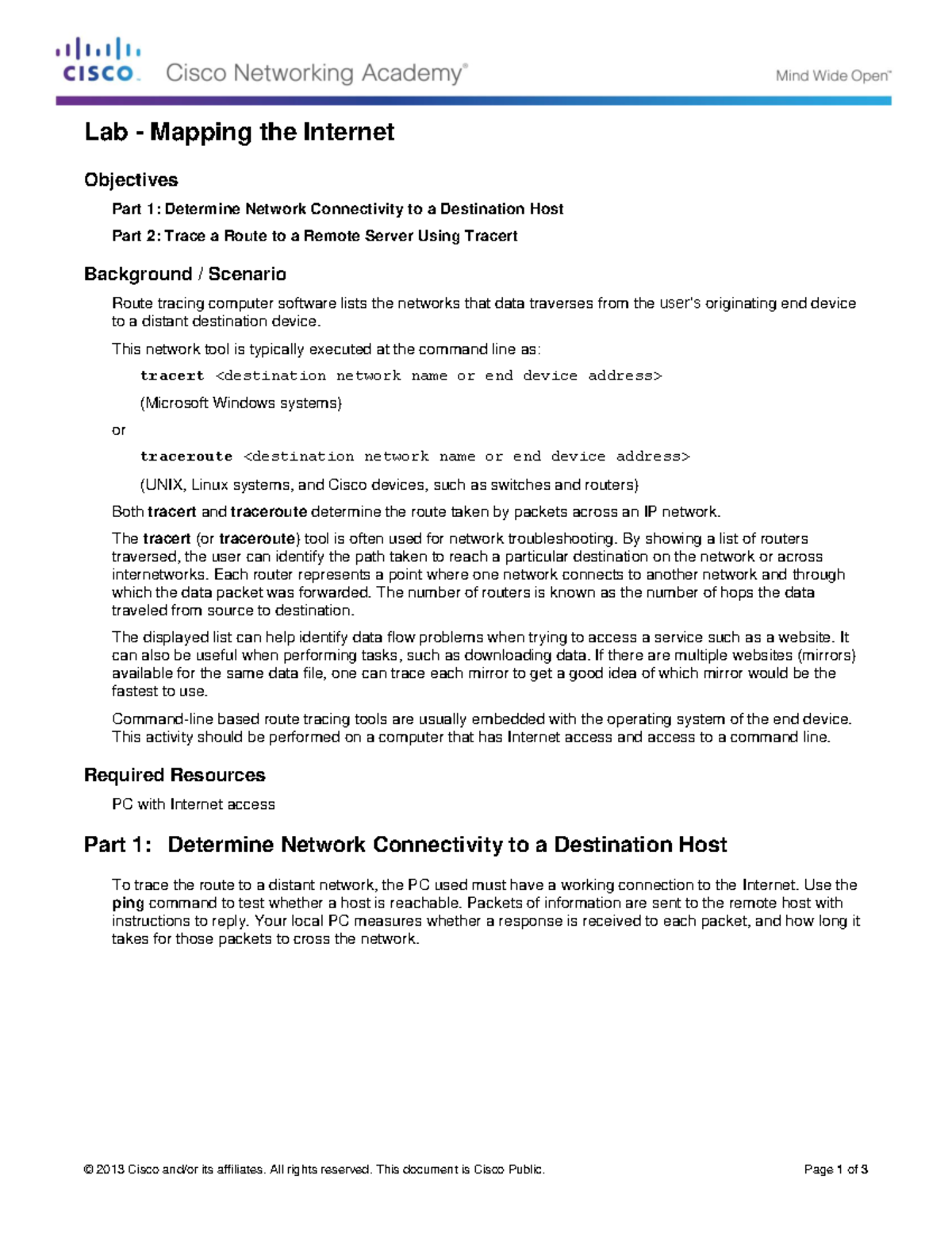 1.1.1.9 Lab - Mapping the Internet - © 2013 Cisco and/or its affiliates ...